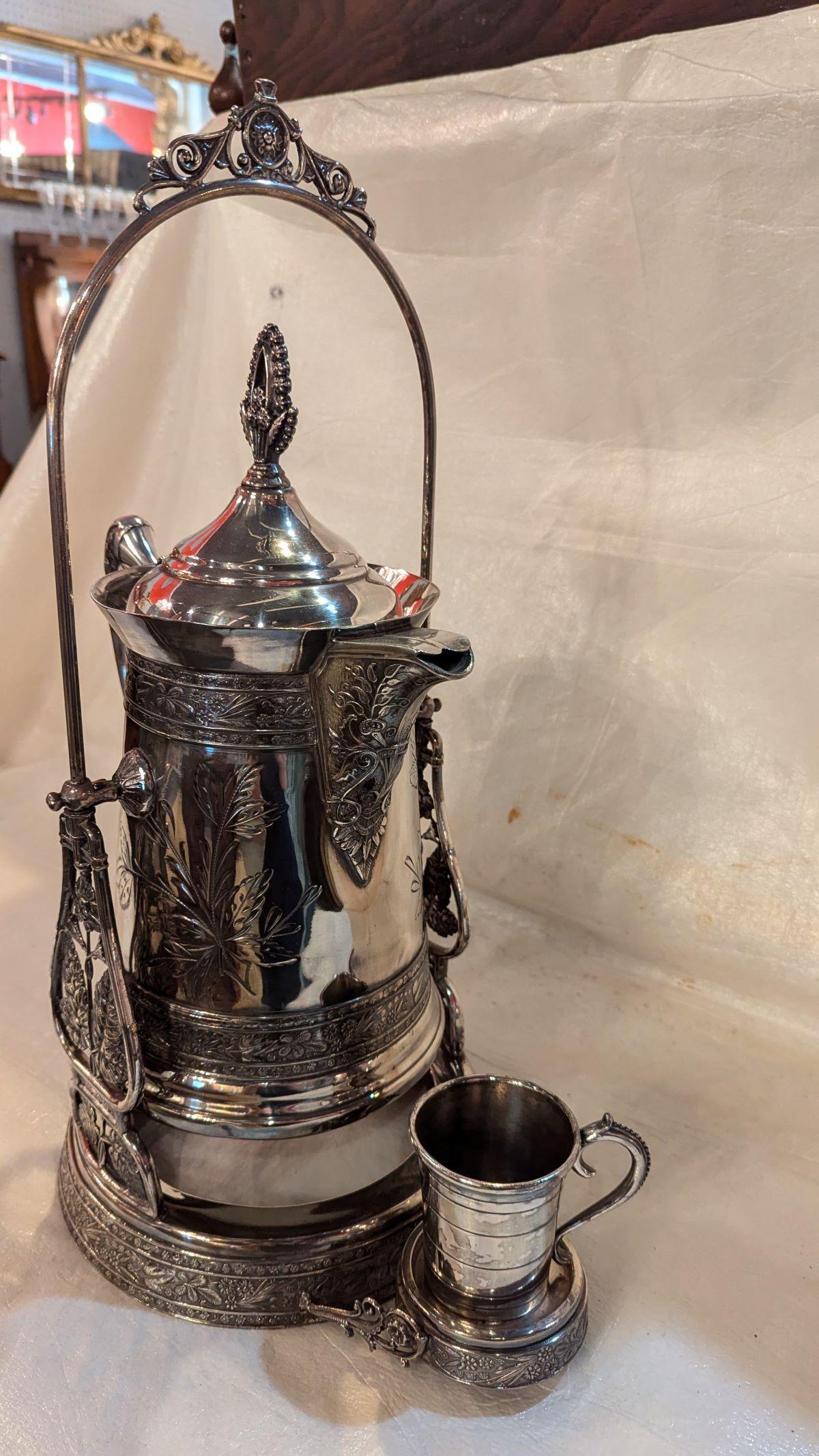 American Victorian Silverplate Tipper, holder, cup For Sale