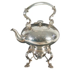 Tetera victoriana plateada con soporte y quemador Marca del fabricante Para Ellington & Co.