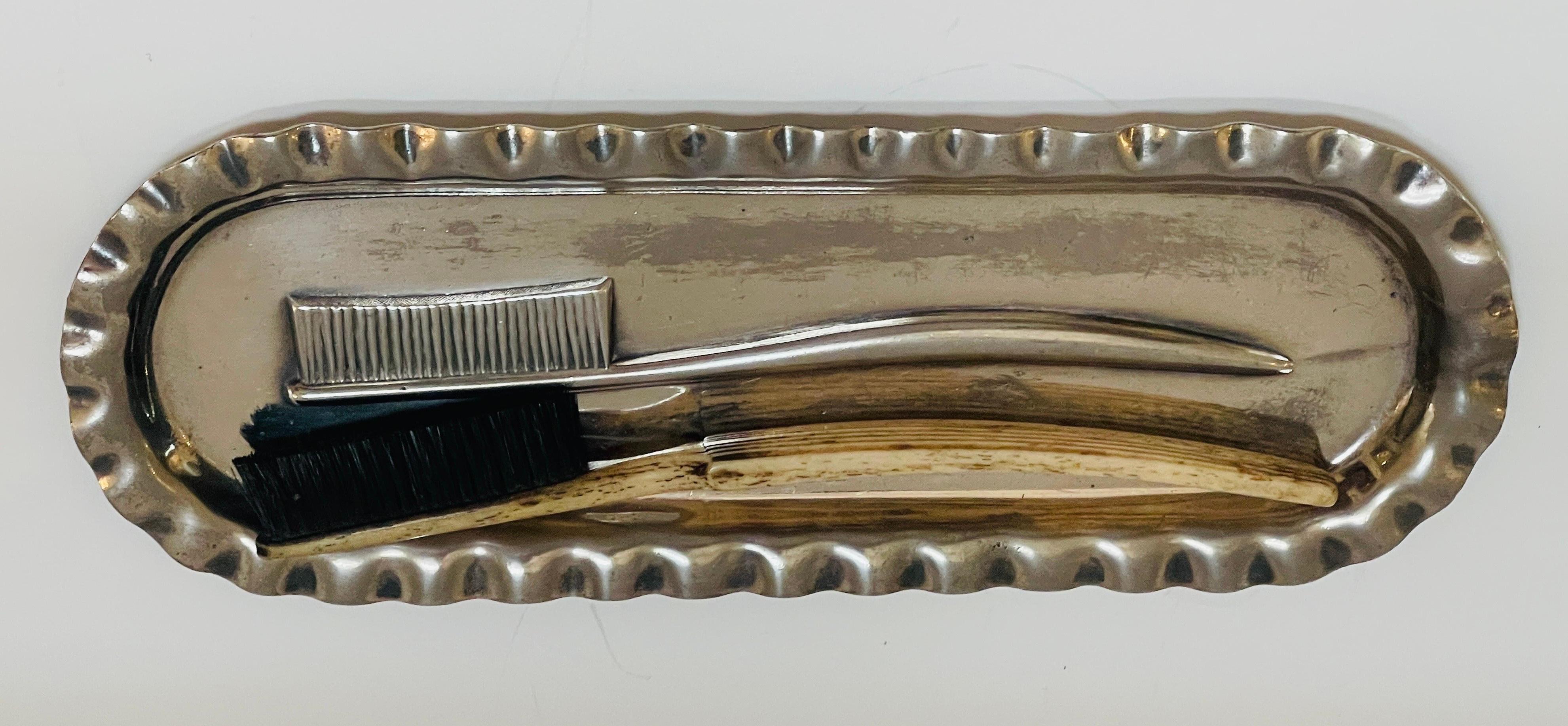 Victorian Silverplated Toothbrush Tray & Brush Set by James W. Tufts Co, Boston For Sale 5