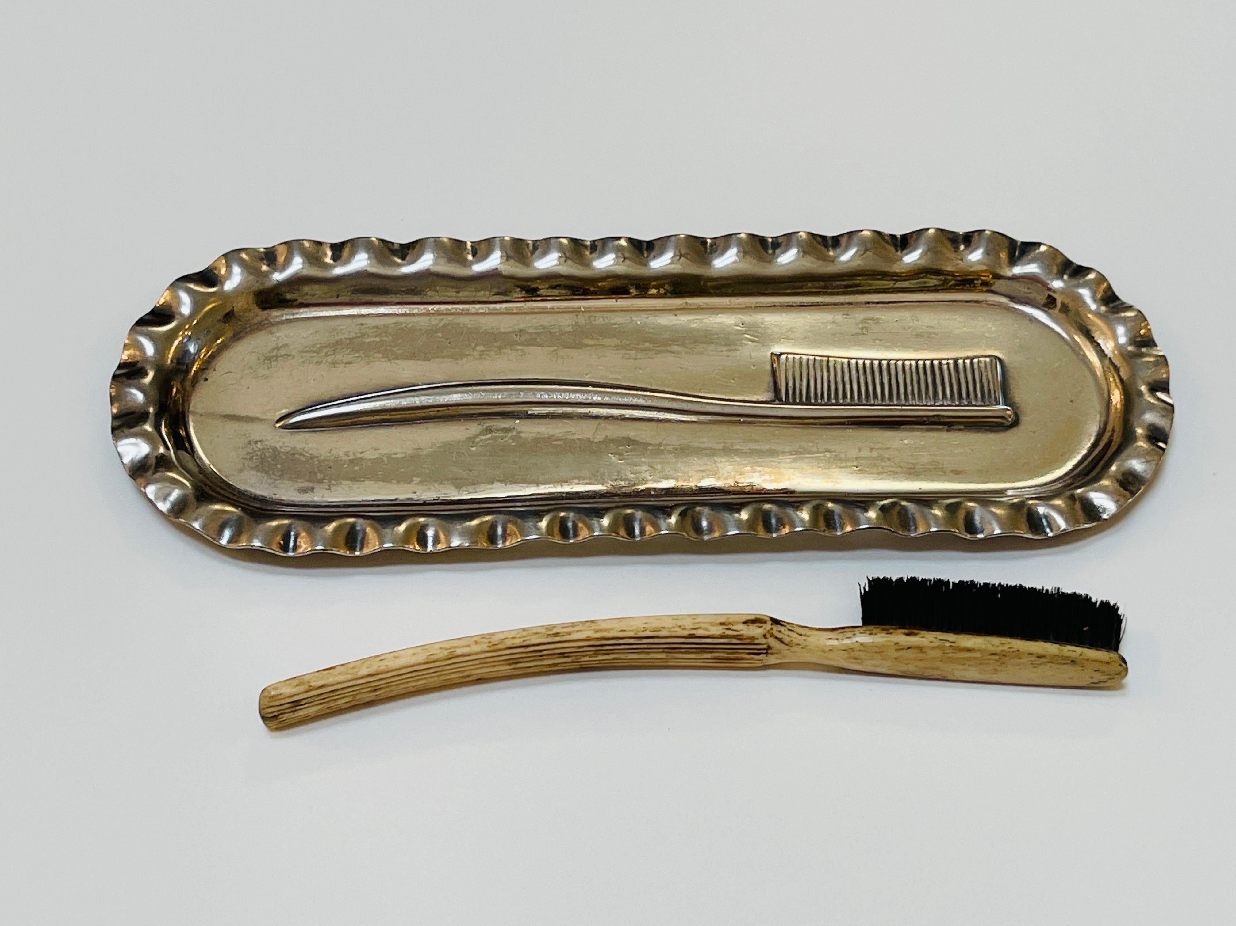Victorian Silverplated Toothbrush Tray & Brush Set by James W. Tufts Co, Boston For Sale 6