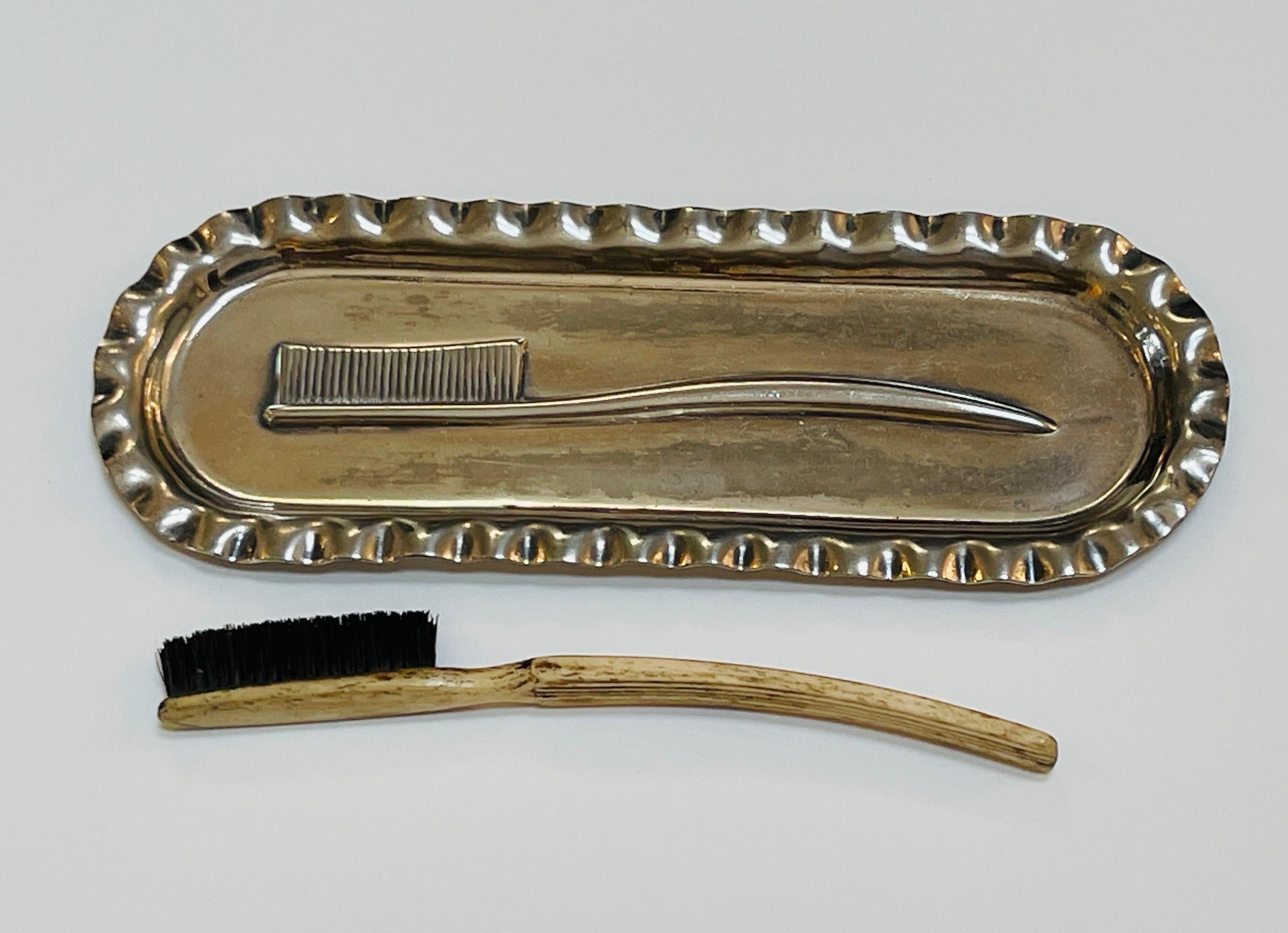 Victorian Silverplated Toothbrush Tray & Brush Set by James W. Tufts Co, Boston 
USA, Circa 1890-1900

A rare and unique find of a luxury antique dentistry artifact set. 
Made by one of the innovative Silverplate manufacturers, James W. Tufts