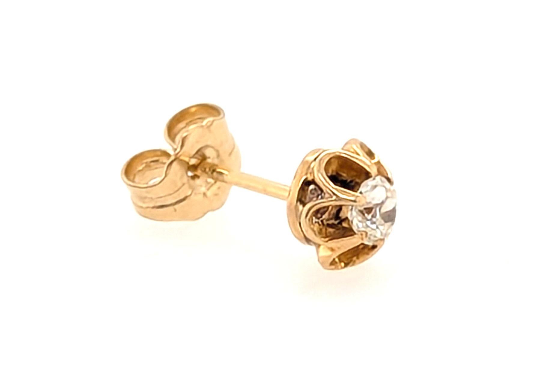 Vittoriano Orecchino vittoriano con diamante singolo .15ct Old Mine Mined Originale del 1890 14K in vendita