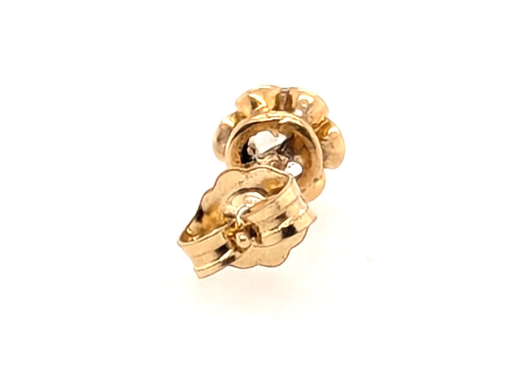 Taglio vecchia miniera Orecchino vittoriano con diamante singolo .15ct Old Mine Mined Originale del 1890 14K in vendita