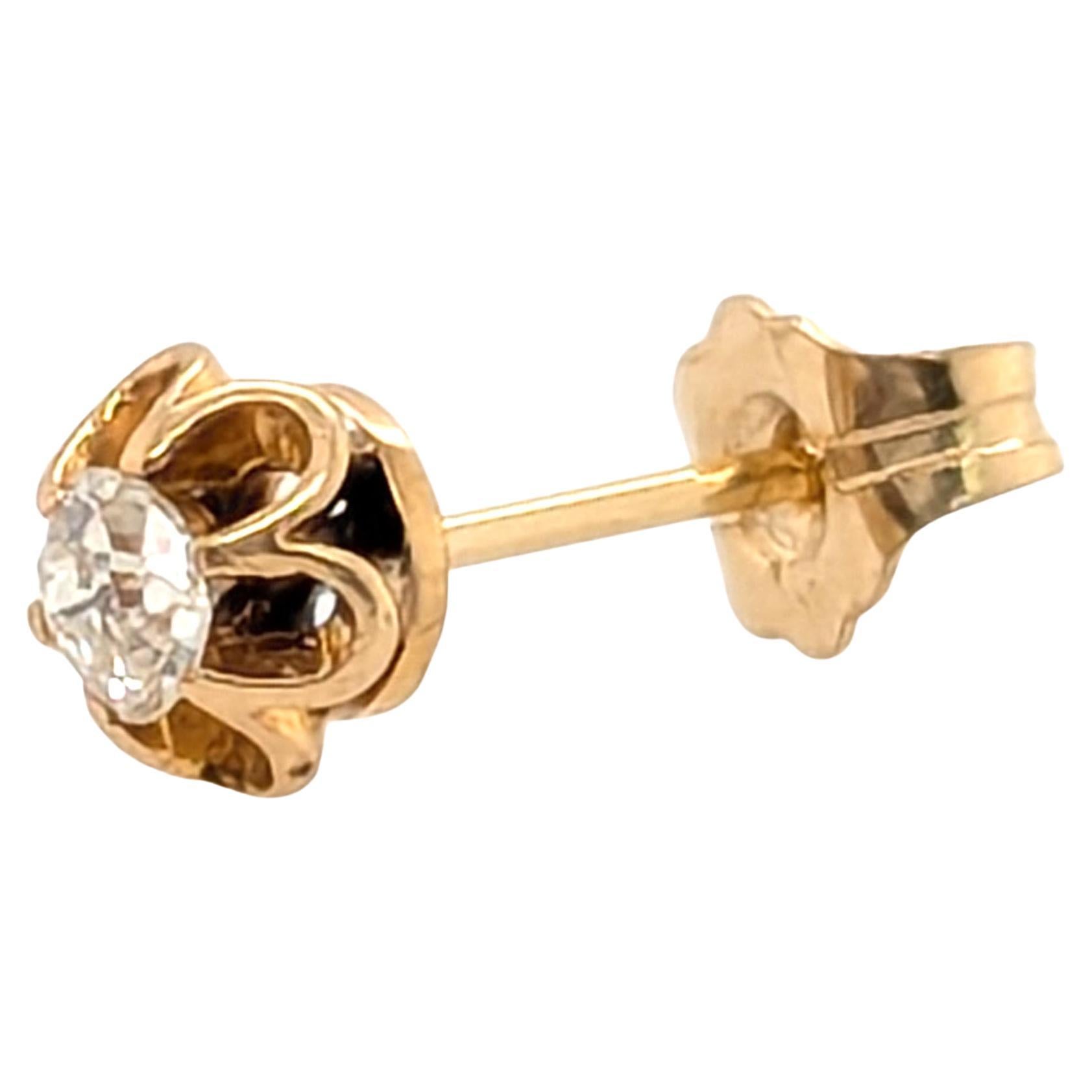Orecchino vittoriano con diamante singolo .15ct Old Mine Mined Originale del 1890 14K