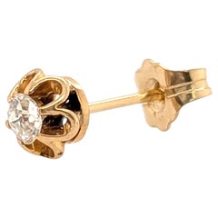Orecchino vittoriano con diamante singolo .15ct Old Mine Mined Originale del 1890 14K