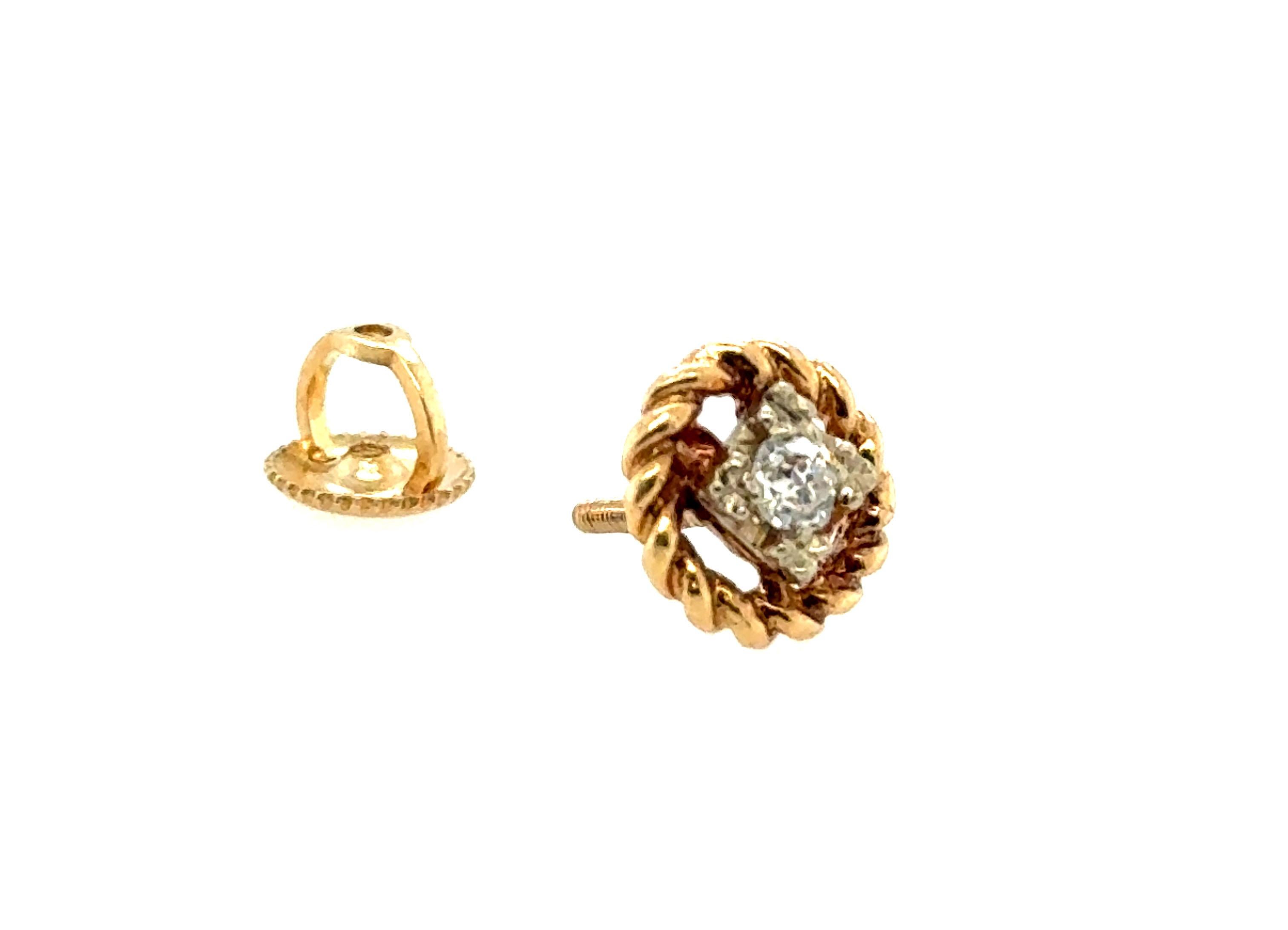 Taglio vecchia miniera Orecchino vittoriano con diamante singolo estratto .10ct Old Mine con chiusura a vite originale 18 in vendita