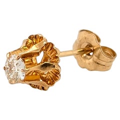 Orecchino vittoriano con diamante singolo estratto .15ct Old Mine 14K originale del 1880