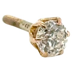 Victorian Single Diamond Stud Earring Old Mine Cut Mined .26ct Screwback