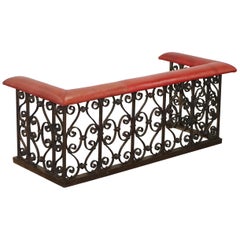 Victorian Sir Robert Lorimer Wrought Iron Oxblood Leather Fireplace Club Fender