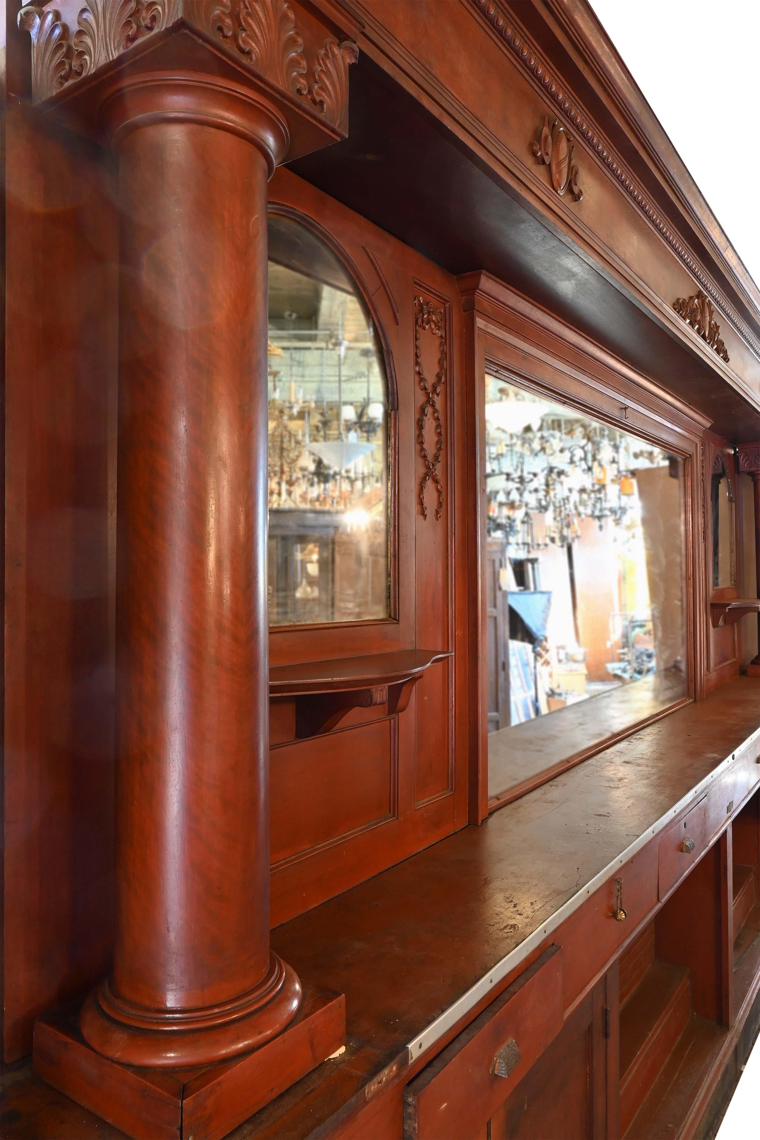 Victorian Sixteen Foot Carved Mahogany Back Bar For Sale at 1stDibs