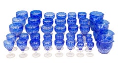 Victorian Sixty Piece Blue Cut To Clear Crystal Stemware