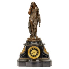 Antique Victorian Slate & Bronze Mantel Clock Signed by Gaulier Ebit