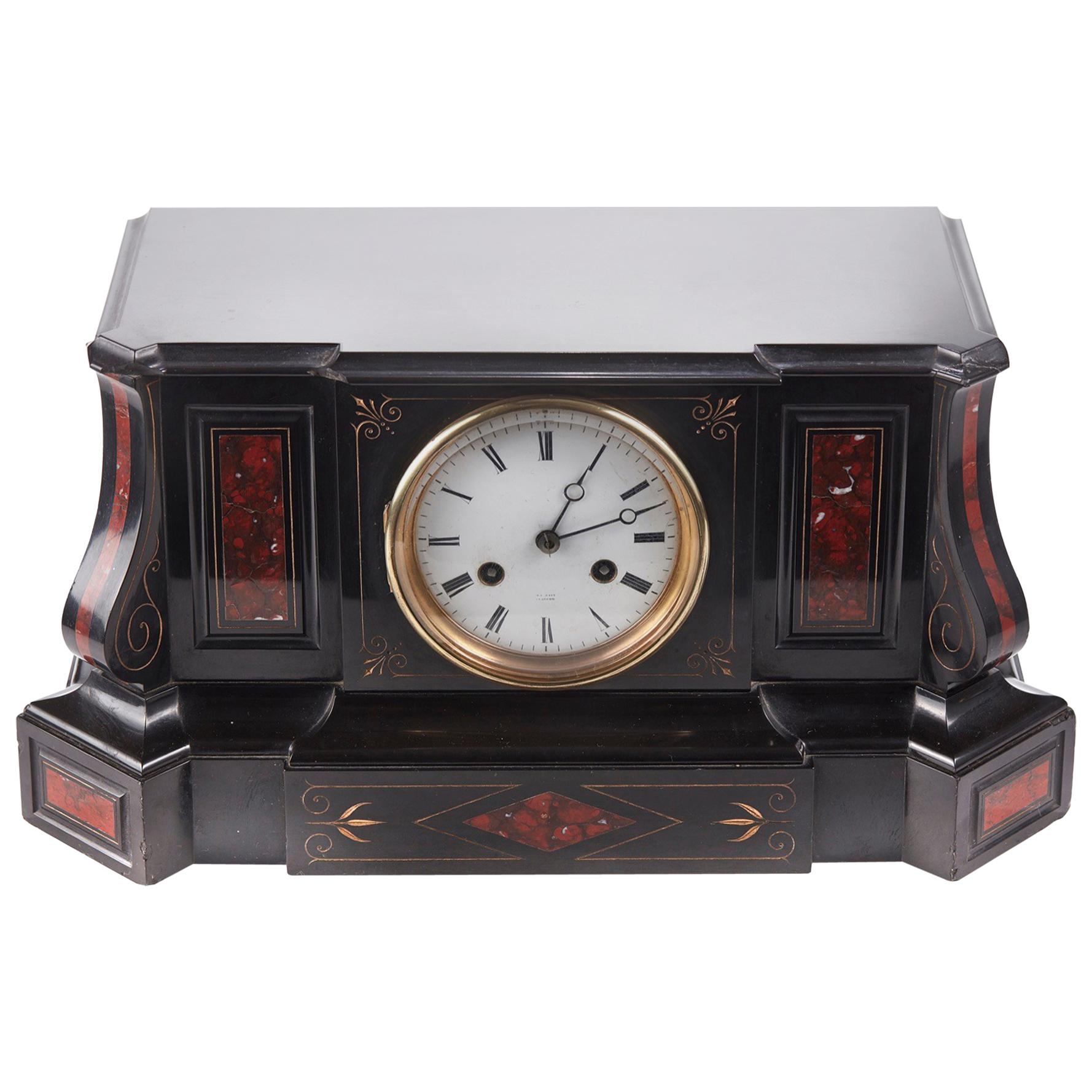 Victorian Slate & Rouge Marble Architectural Mantle Clock