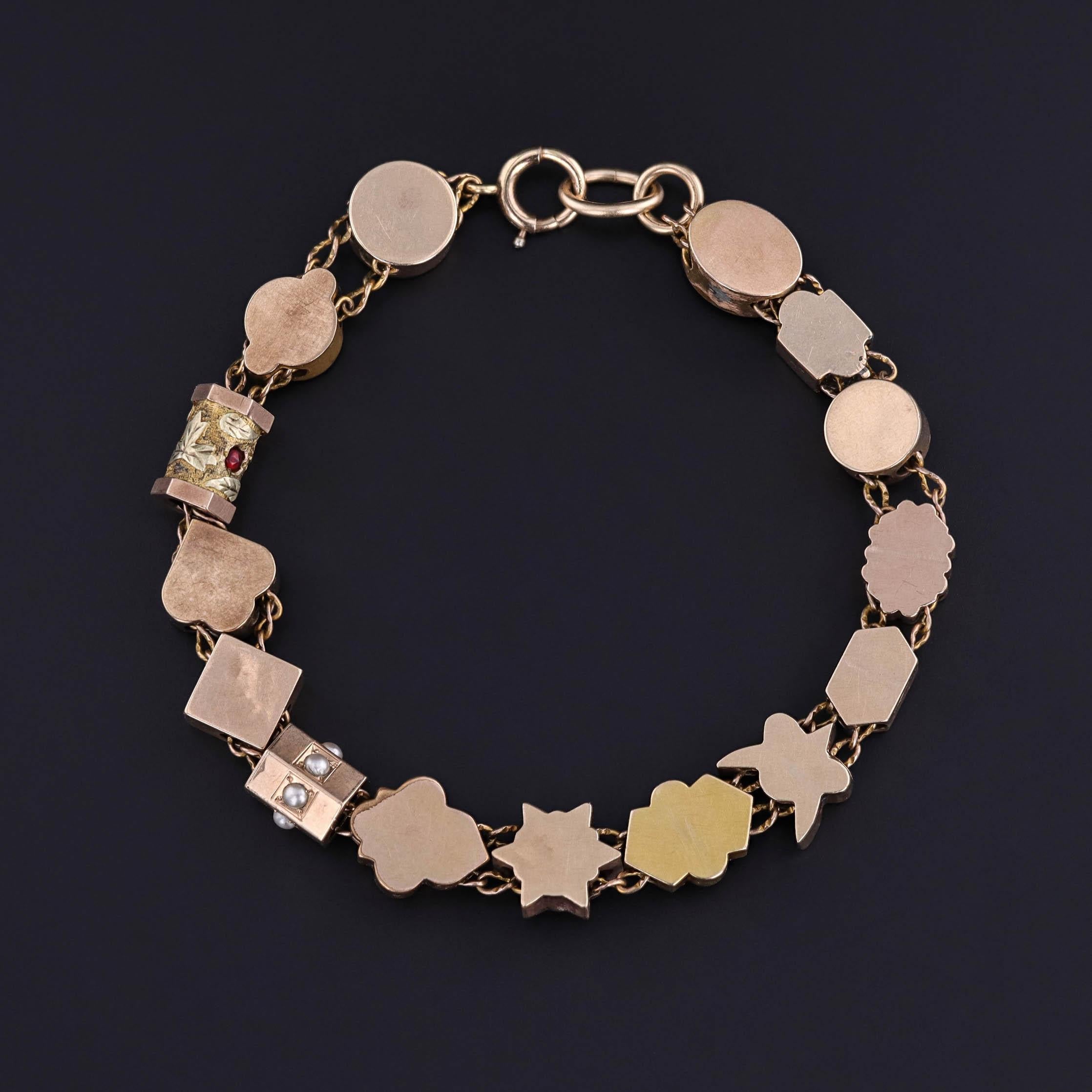 Viktorianisches Schiebe-Armband mit 15 antiken Schiebern (Cabochon) im Angebot