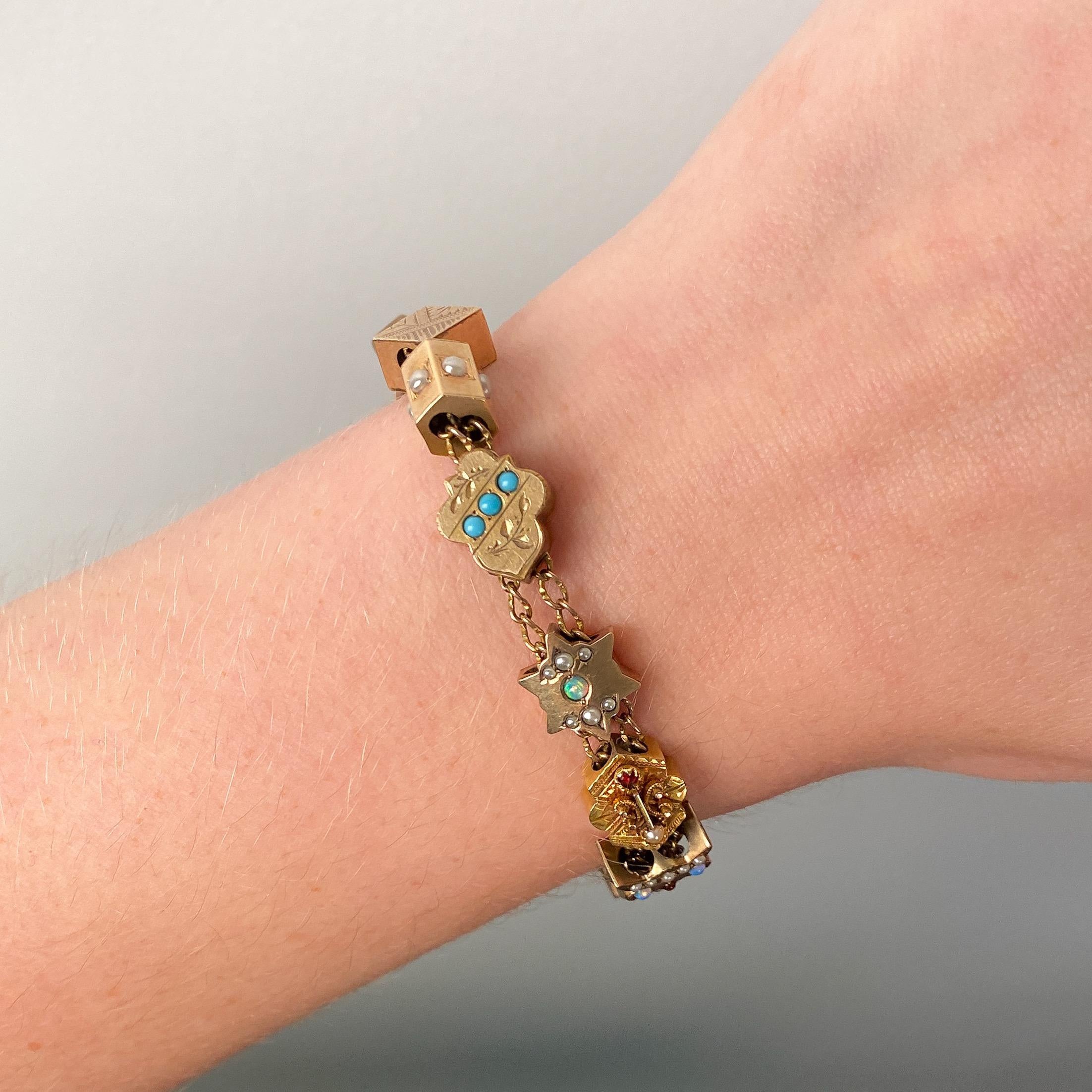 Viktorianisches Schiebe-Armband mit 15 antiken Schiebern im Angebot 1