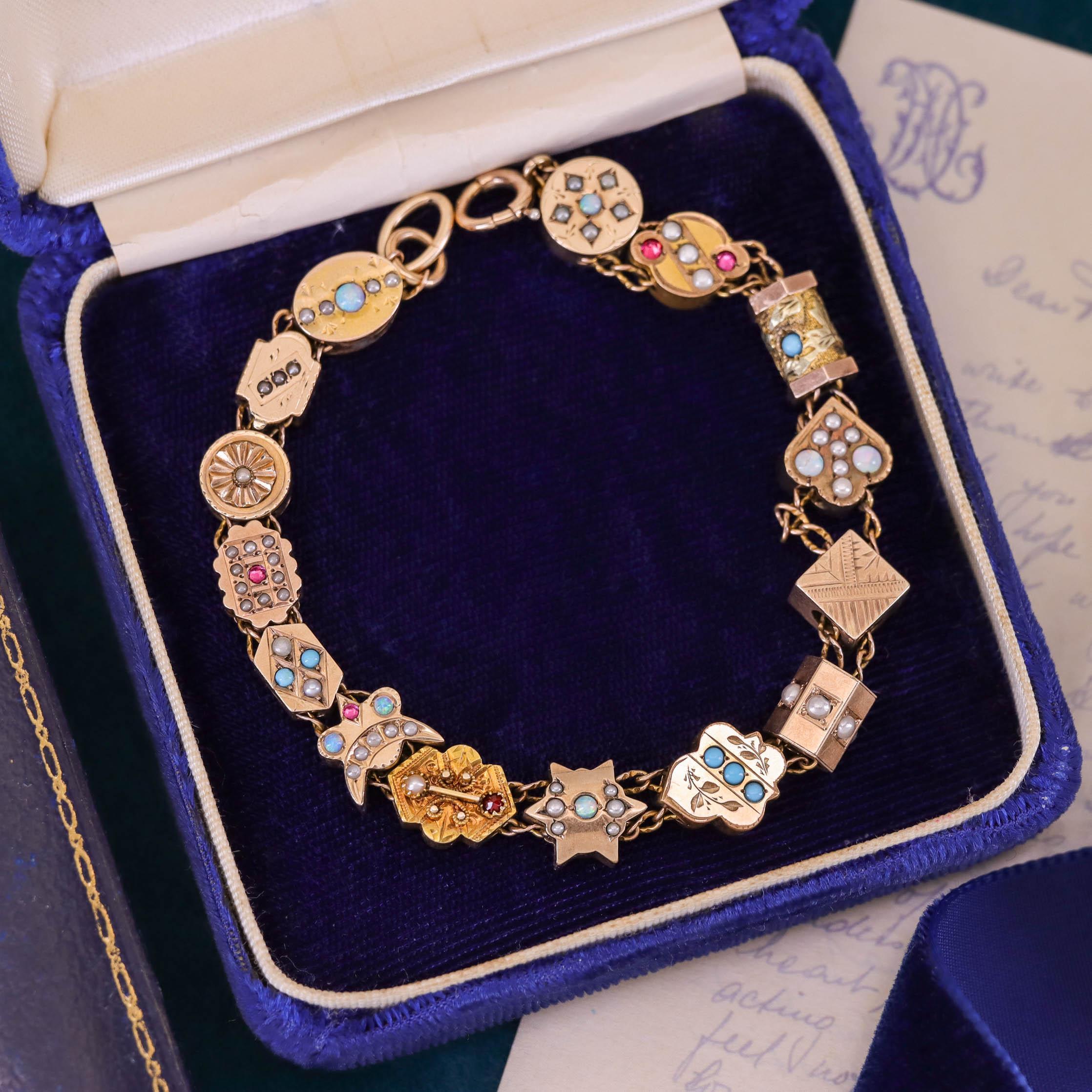 Viktorianisches Schiebe-Armband mit 15 antiken Schiebern im Angebot 2