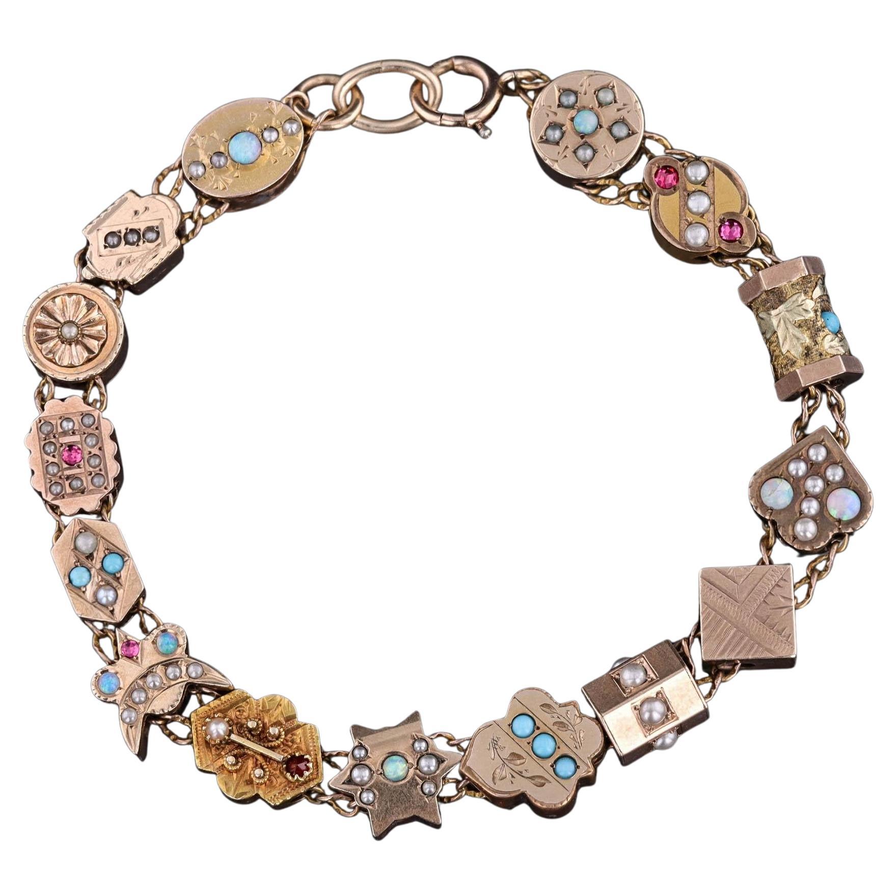 Viktorianisches Schiebe-Armband mit 15 antiken Schiebern im Angebot