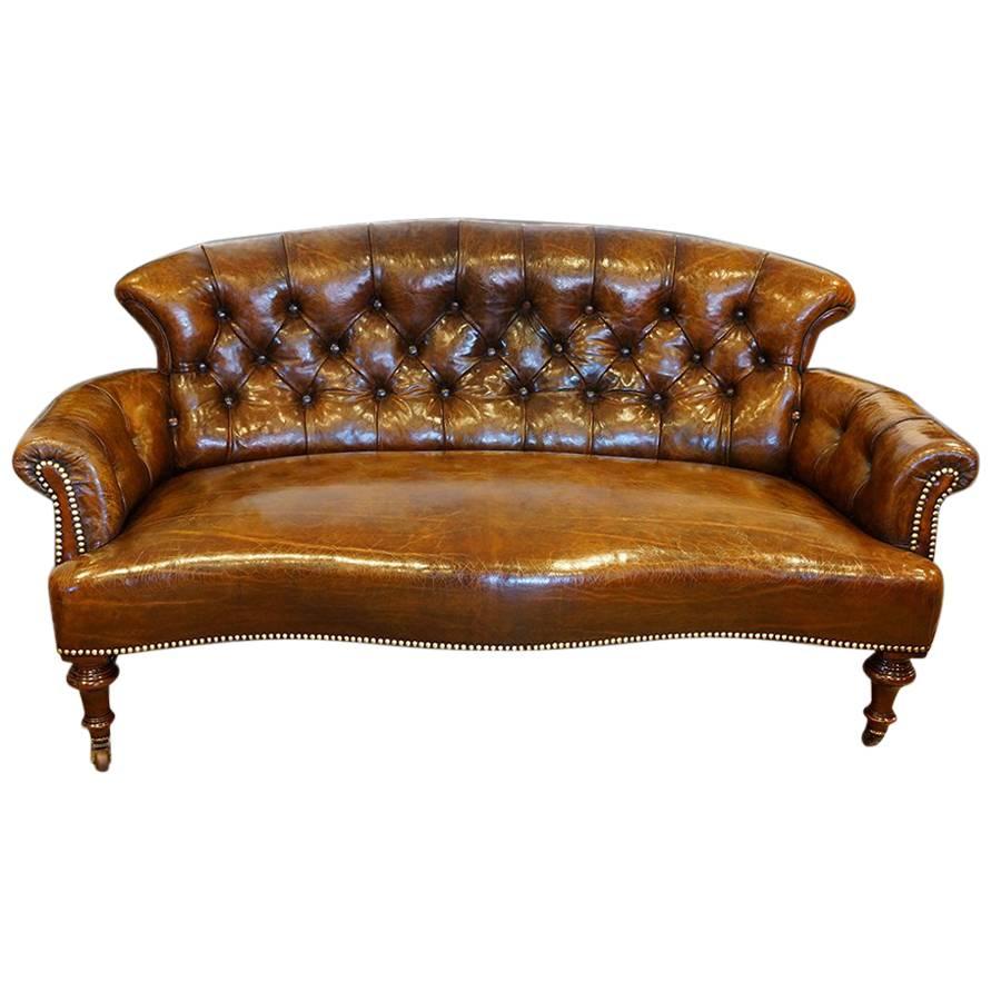 Victorian Small Leather Library Sofa