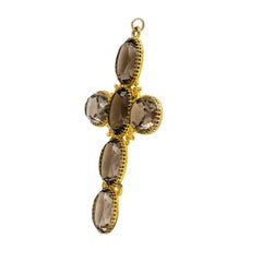 Victorian Smoky Quartz Gold Cross Pendant