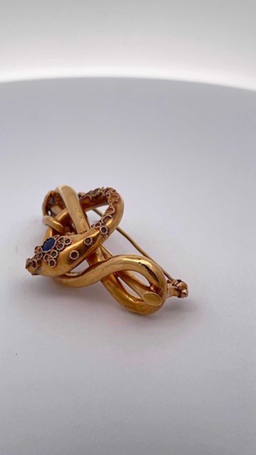 Victorian Snake Brooch 18k Yellow Gold For Sale 3