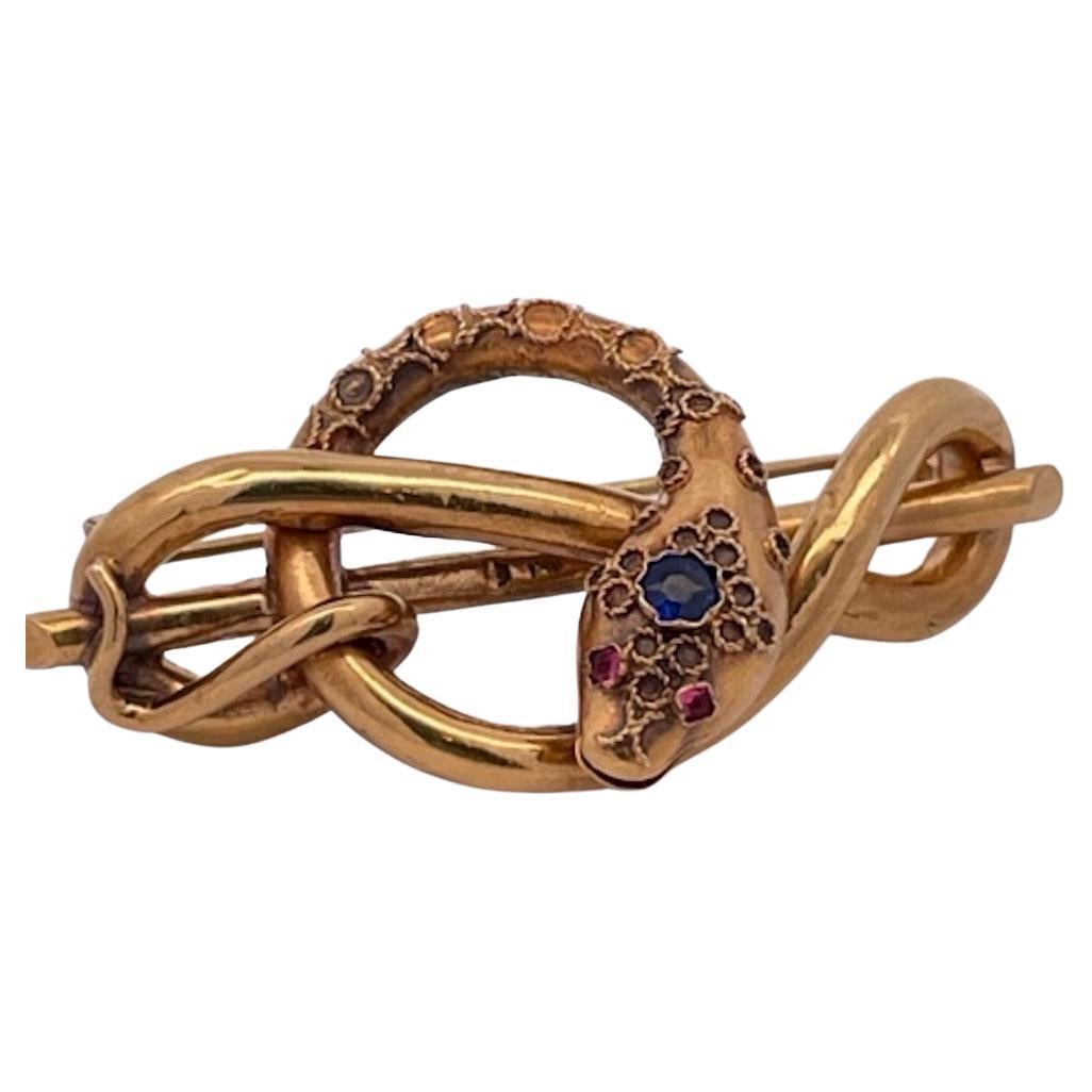 Victorian Snake Brooch 18k Yellow Gold For Sale