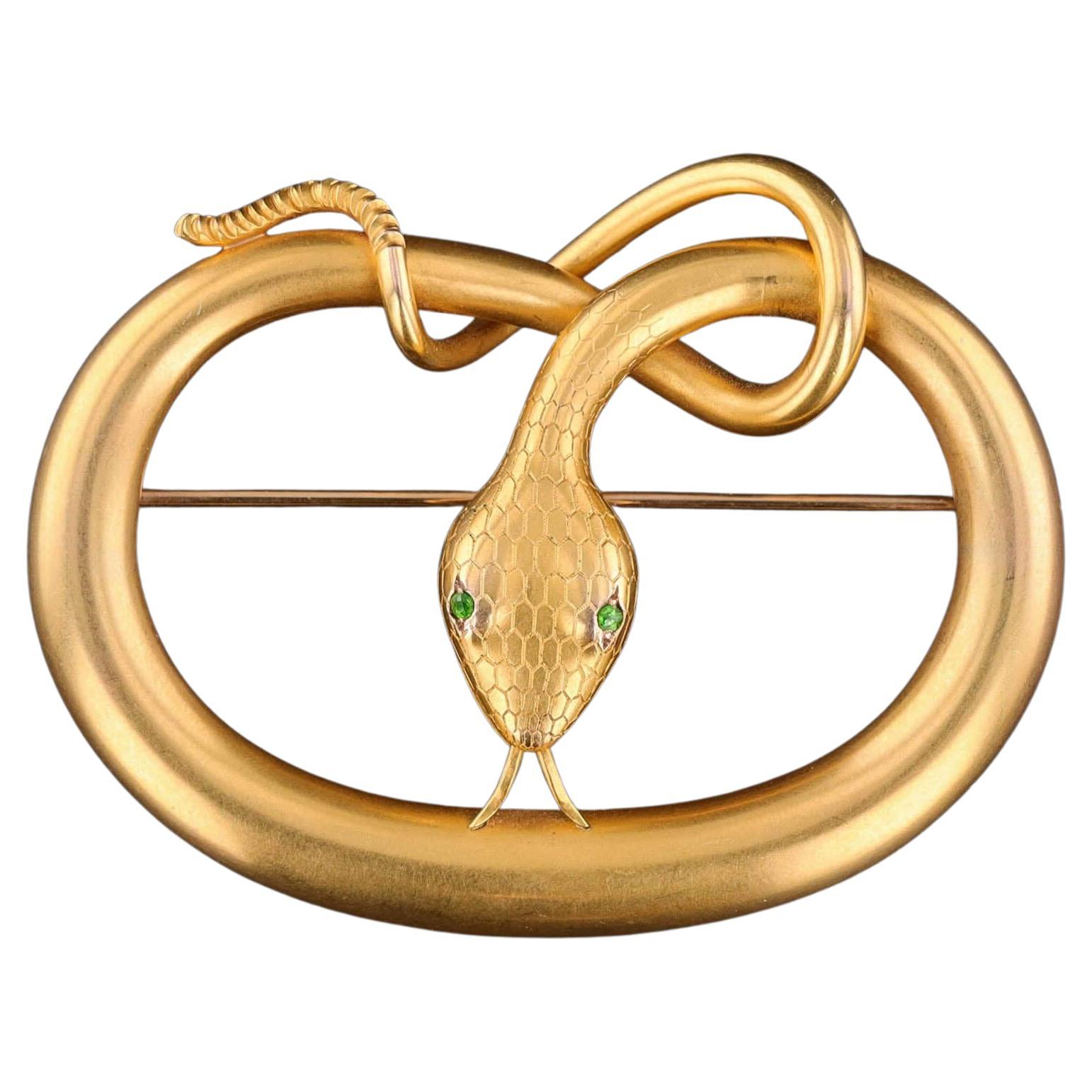 Victorian Snake Brooch of 14k Gold, Circa 1860-1880