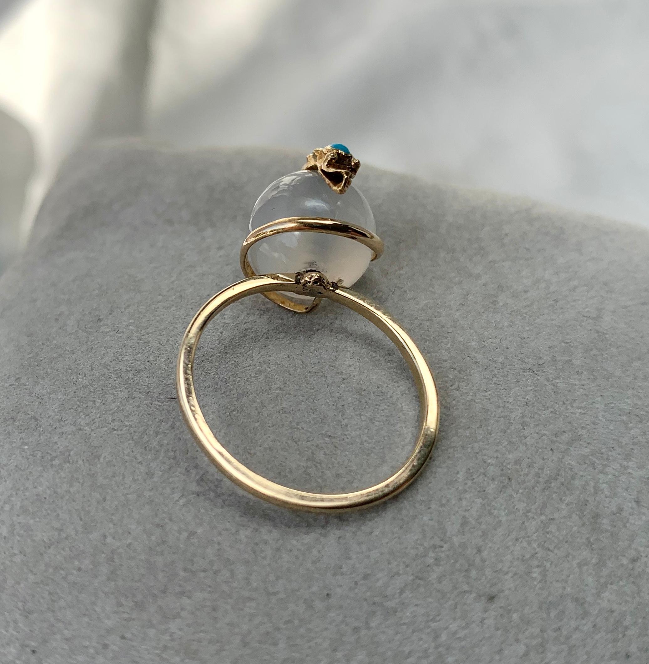 Victorian Snake Globe Ring Turquoise Moonstone Gold Antique For Sale 6