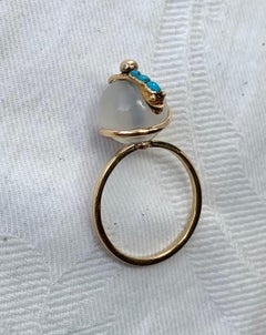 Victorian Snake Globe Ring Turquoise Moonstone Gold Antique