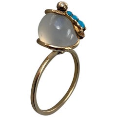 Victorian Snake Globe Ring Turquoise Moonstone Gold Antique