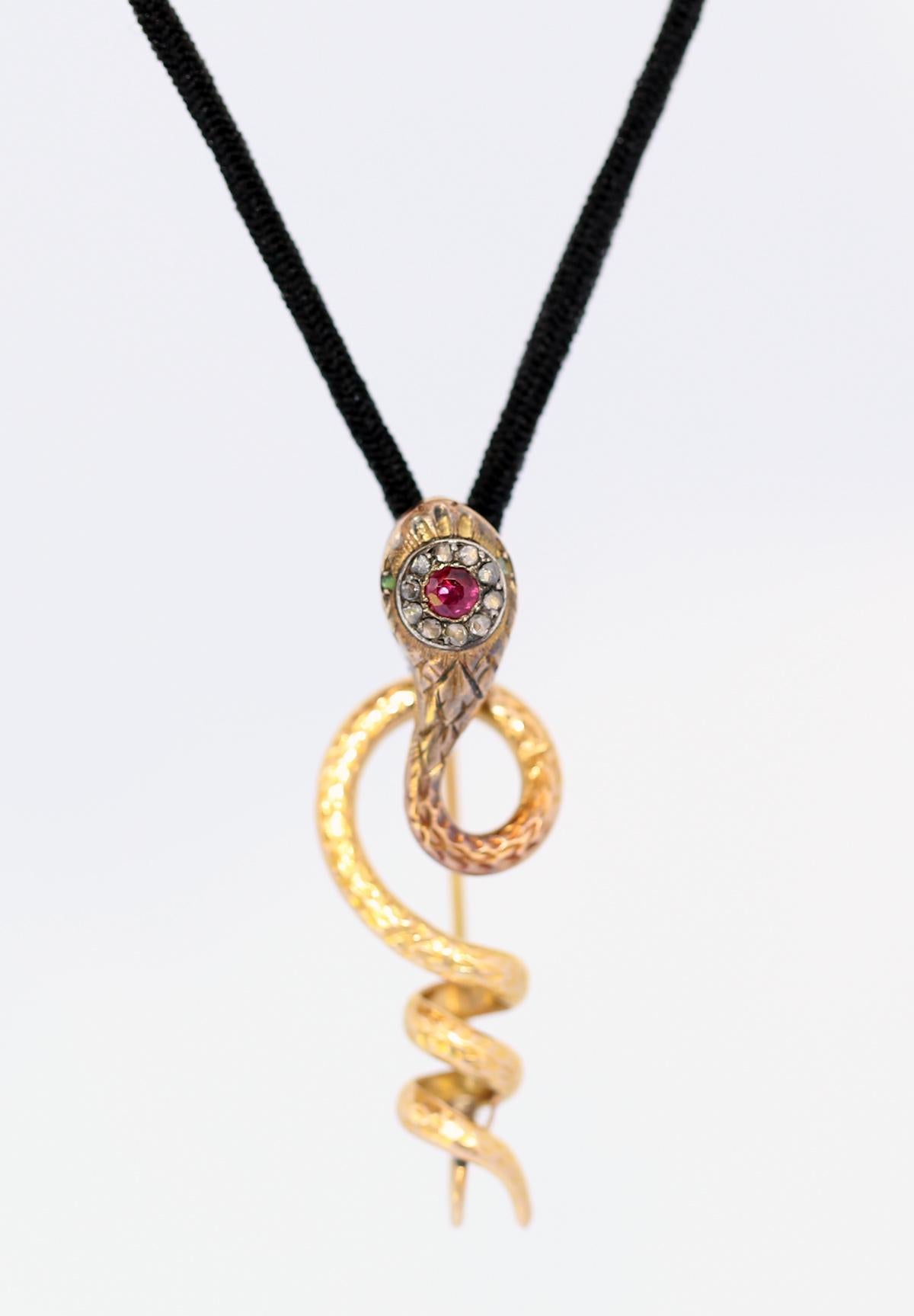 Pendentif broche victorien en forme de serpent en or, 1890 en vente 6