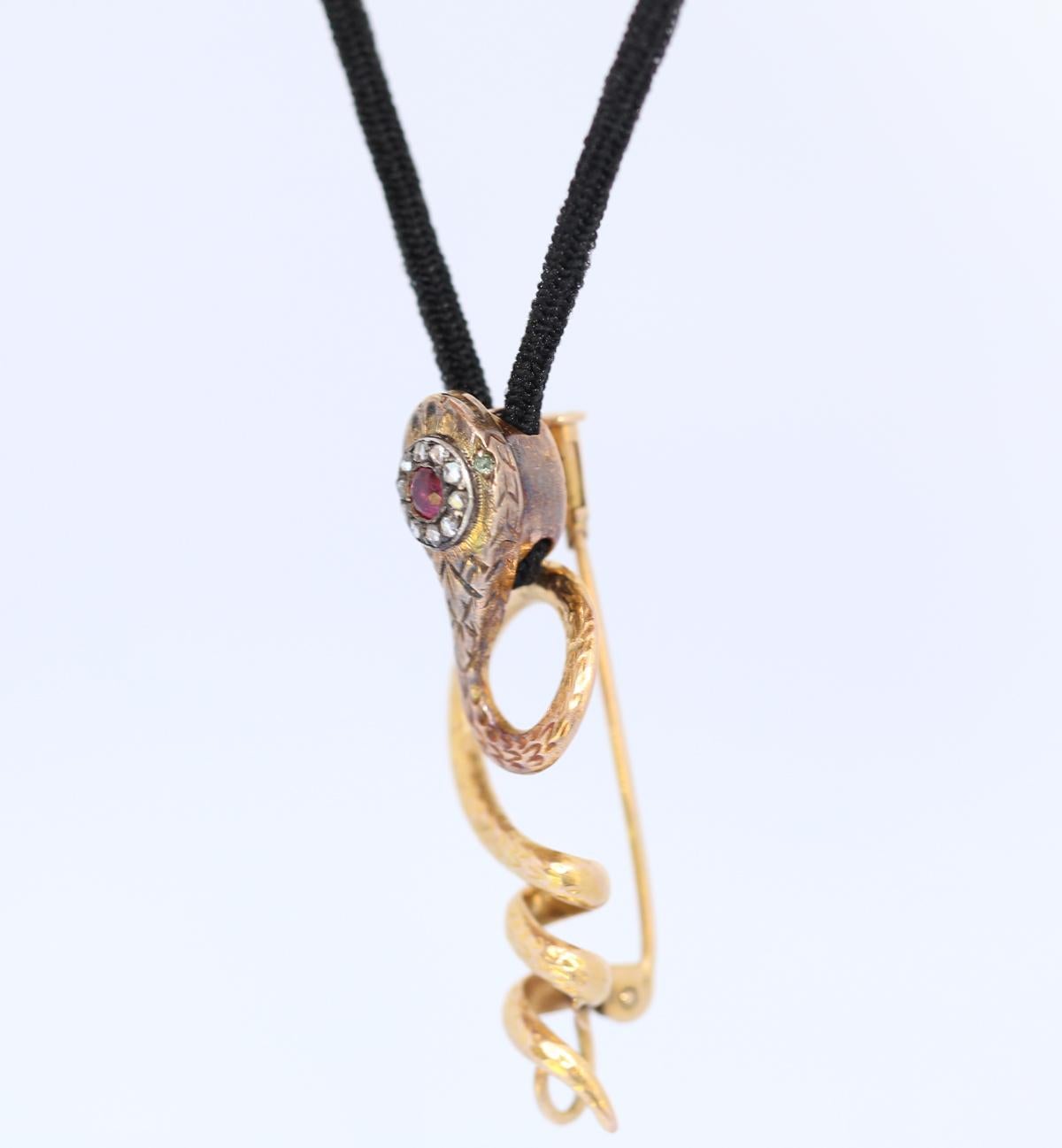 Victorian Snake Gold Brooch Pendant, 1890 5