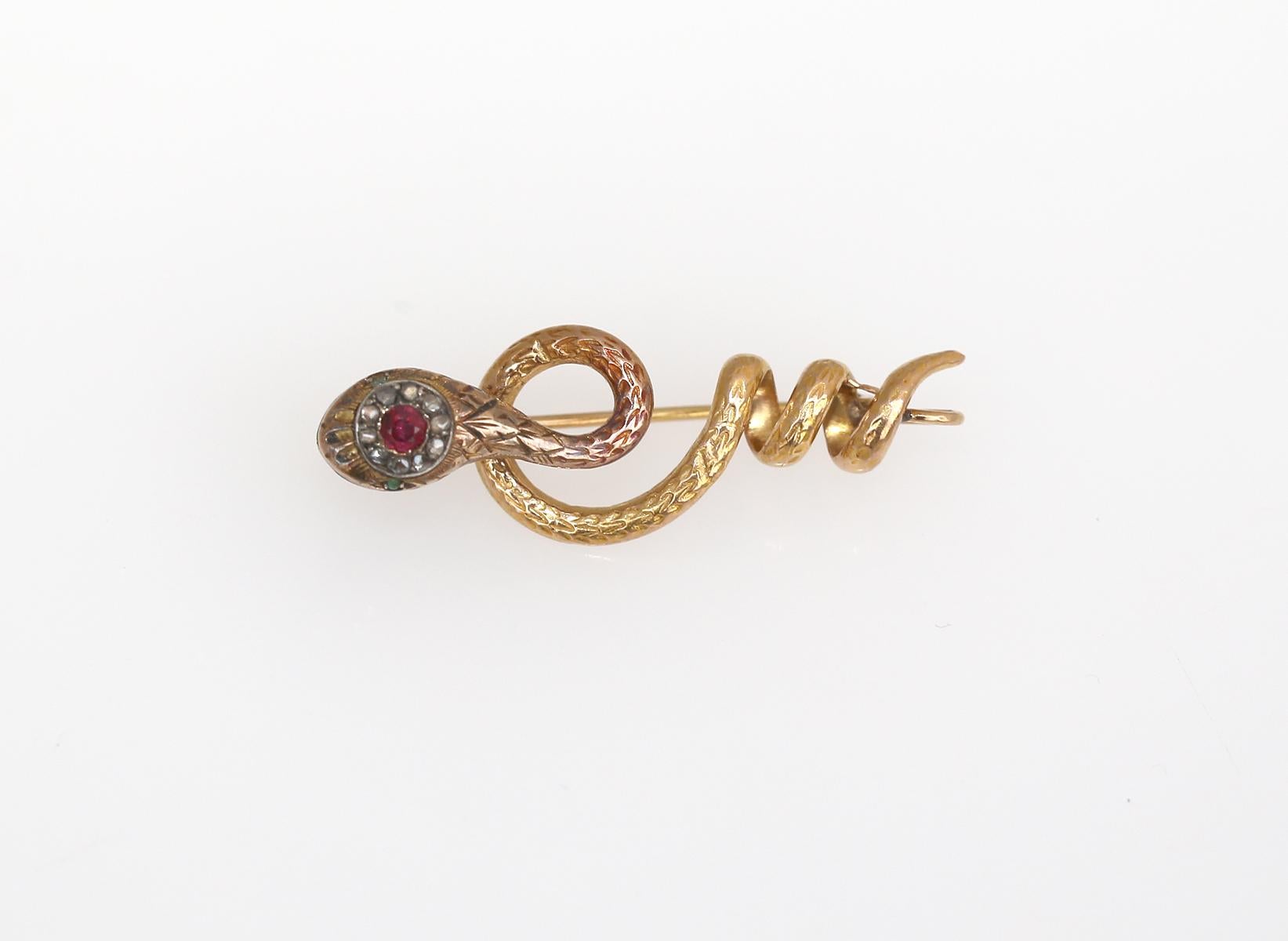 Women's or Men's Victorian Snake Gold Brooch Pendant, 1890 For Sale