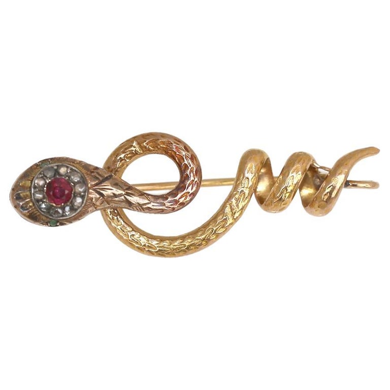 Victorian Snake Gold Brooch Pendant, 1890 For Sale