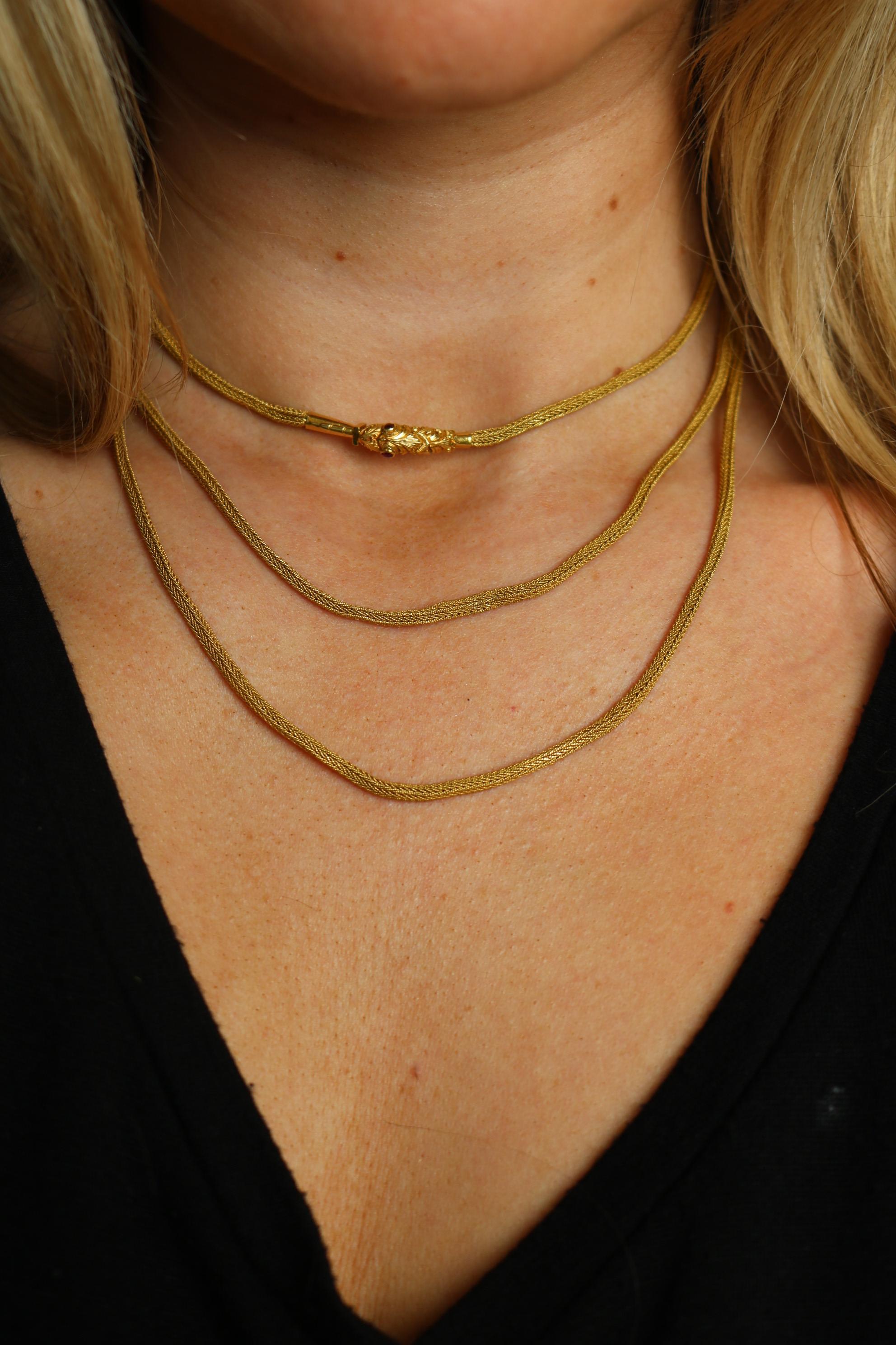 Victorian Snake Long Necklace 21K Yellow Gold 51