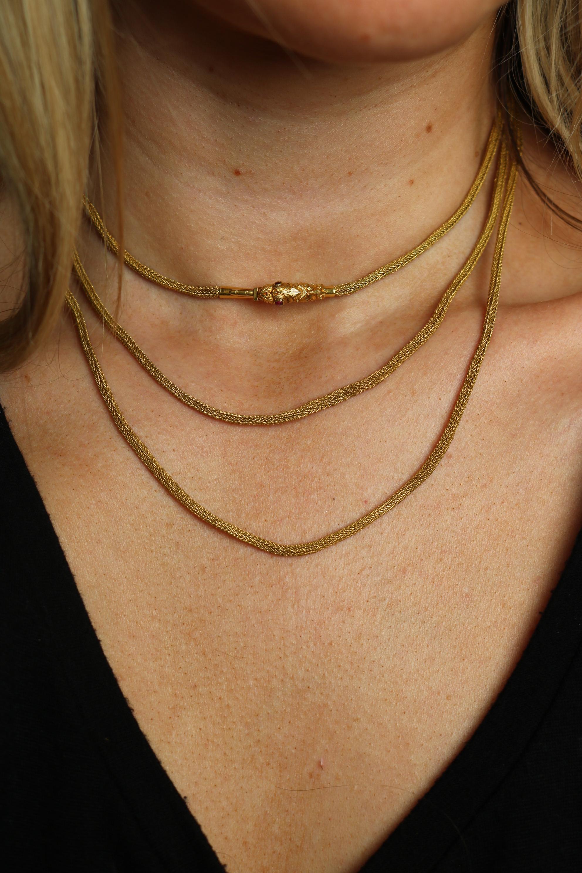 Victorian Snake Long Necklace 21K Yellow Gold 51