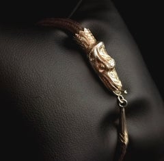 Bracelet jonc de deuil victorien en forme de serpent, or jaune 9 carats, travail de cheveux, Ouroboros