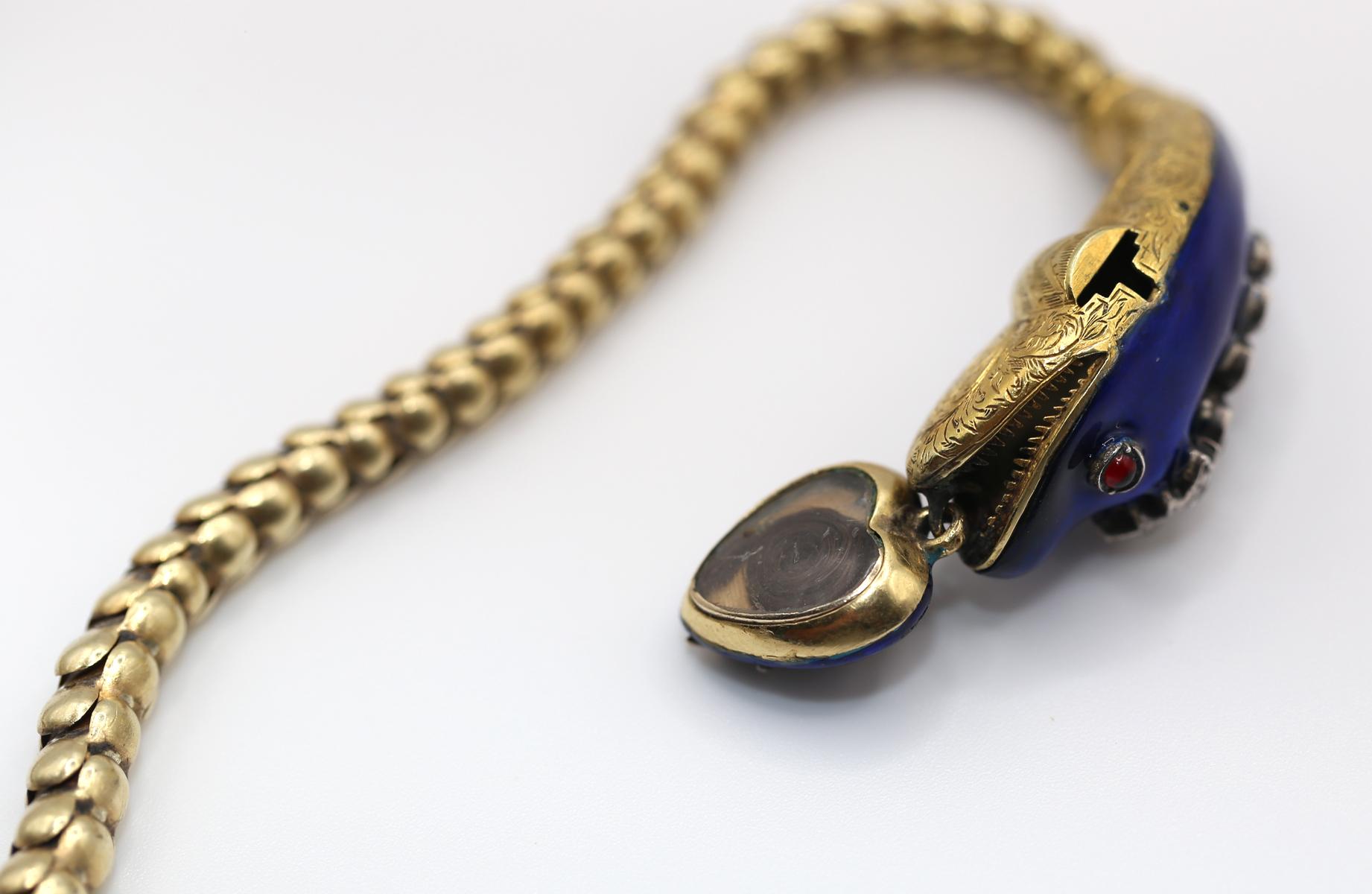 Victorian Snake Necklace Bracelet Enamel Diamonds Heart, 1840 9