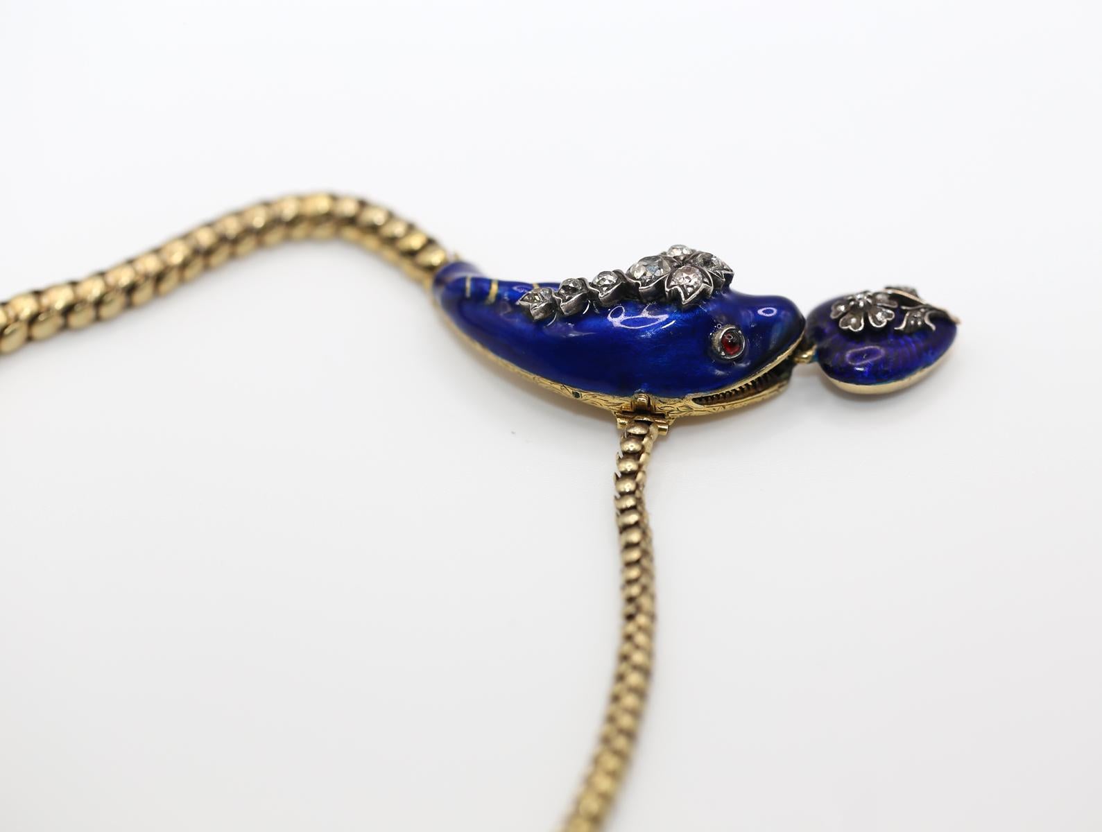 Victorian Snake Necklace Bracelet Enamel Diamonds Heart, 1840 10