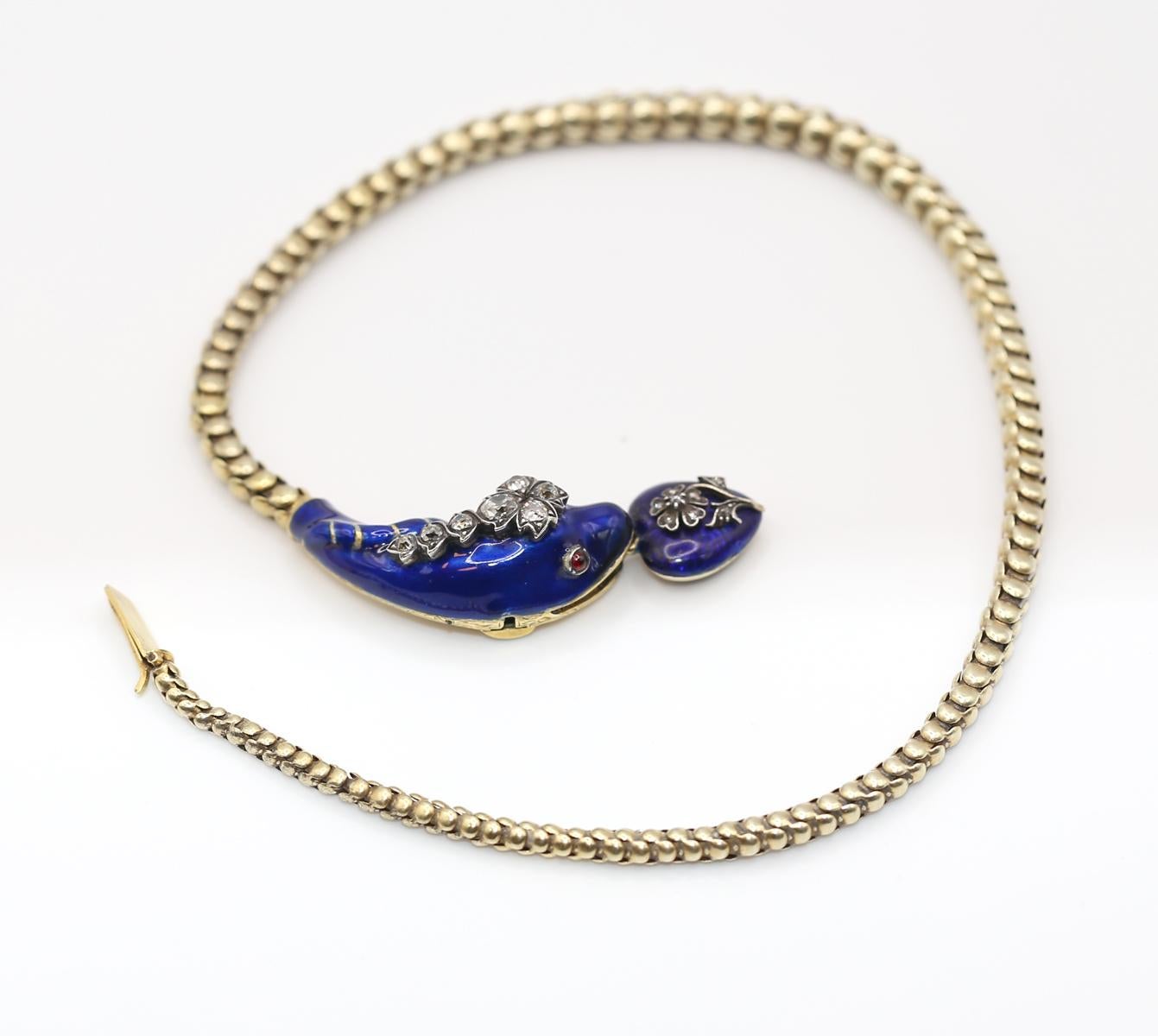 Victorian Snake Necklace Bracelet Enamel Diamonds Heart, 1840 11