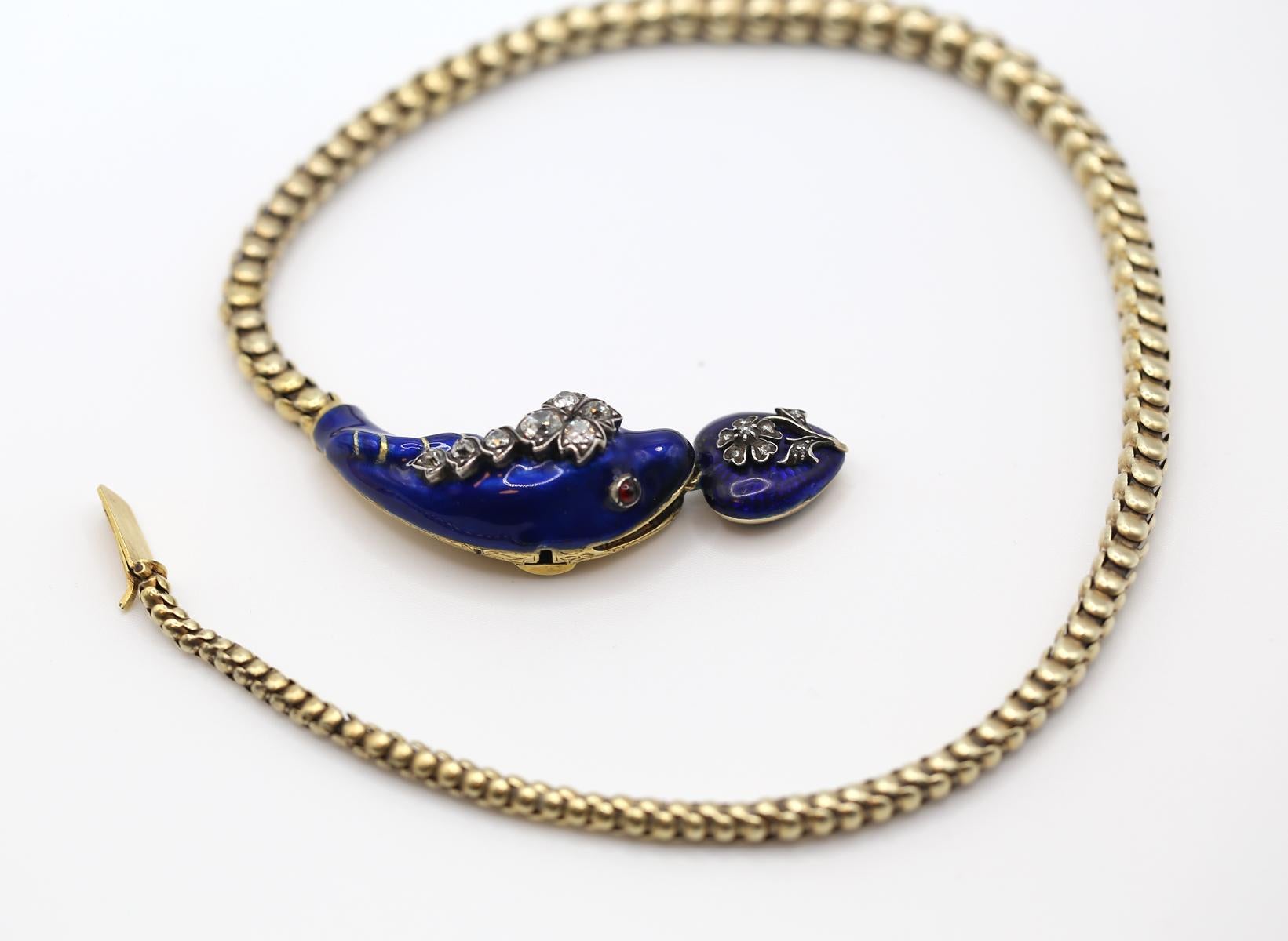 Victorian Snake Necklace Bracelet Enamel Diamonds Heart, 1840 12
