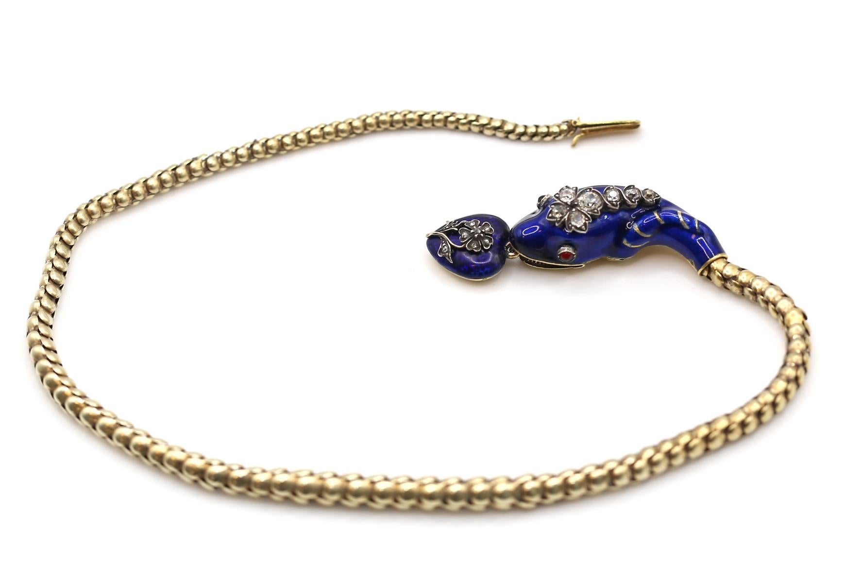 Victorian Snake Necklace Bracelet Enamel Diamonds Heart, 1840 13