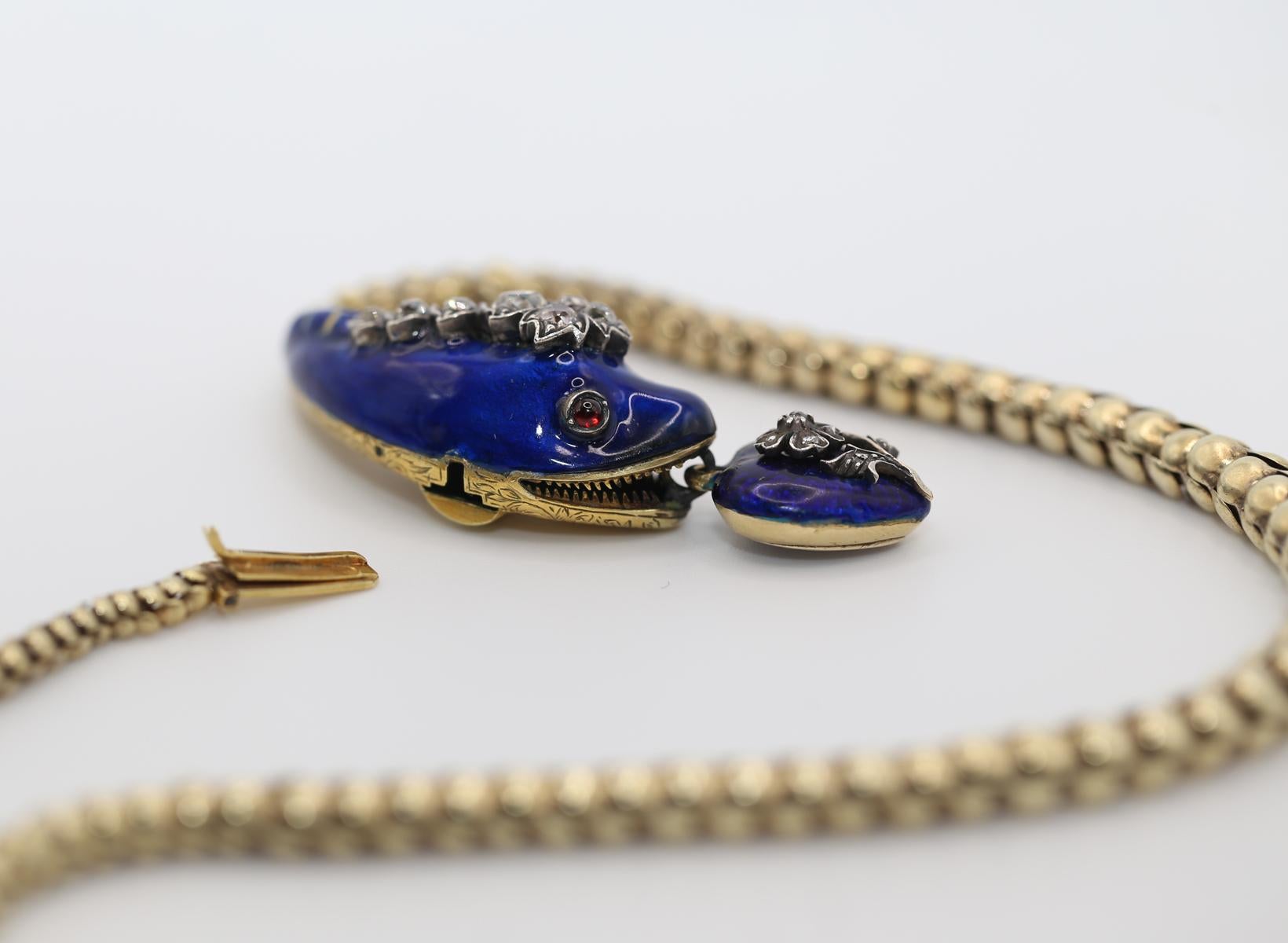 Victorian Snake Necklace Bracelet Enamel Diamonds Heart, 1840 3