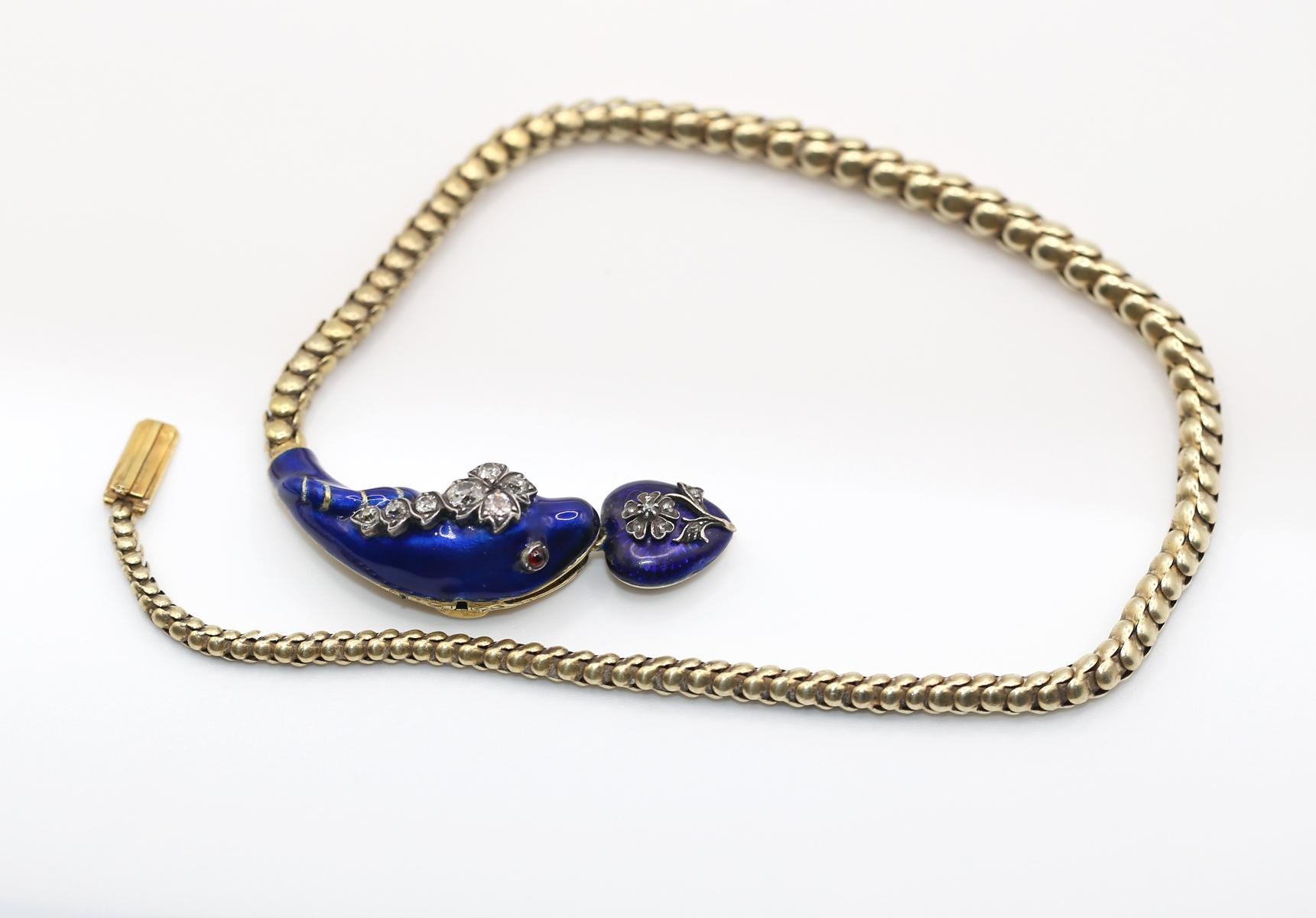 Victorian Snake Necklace Bracelet Enamel Diamonds Heart, 1840 4