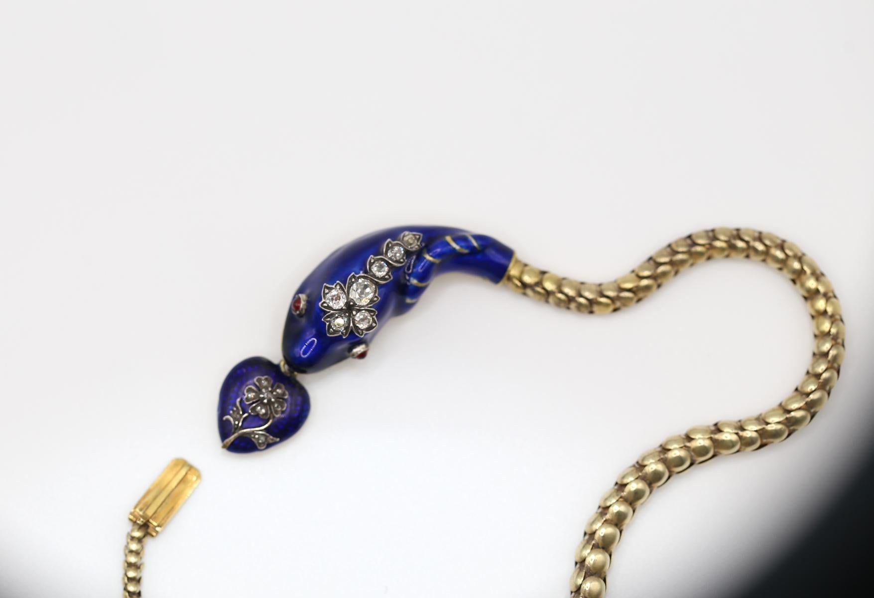 Victorian Snake Necklace Bracelet Enamel Diamonds Heart, 1840 6
