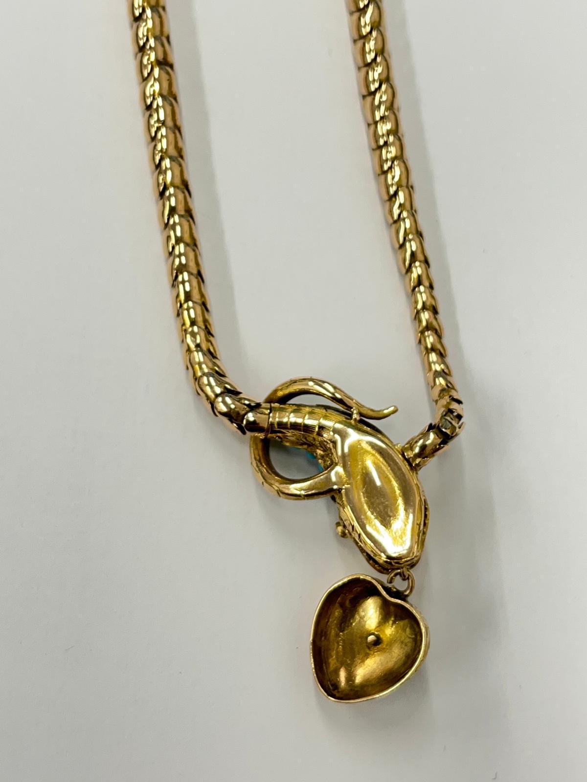 Women's Victorian Snake Necklace With Turquoise & Rubies in 14k Gold For Sale
