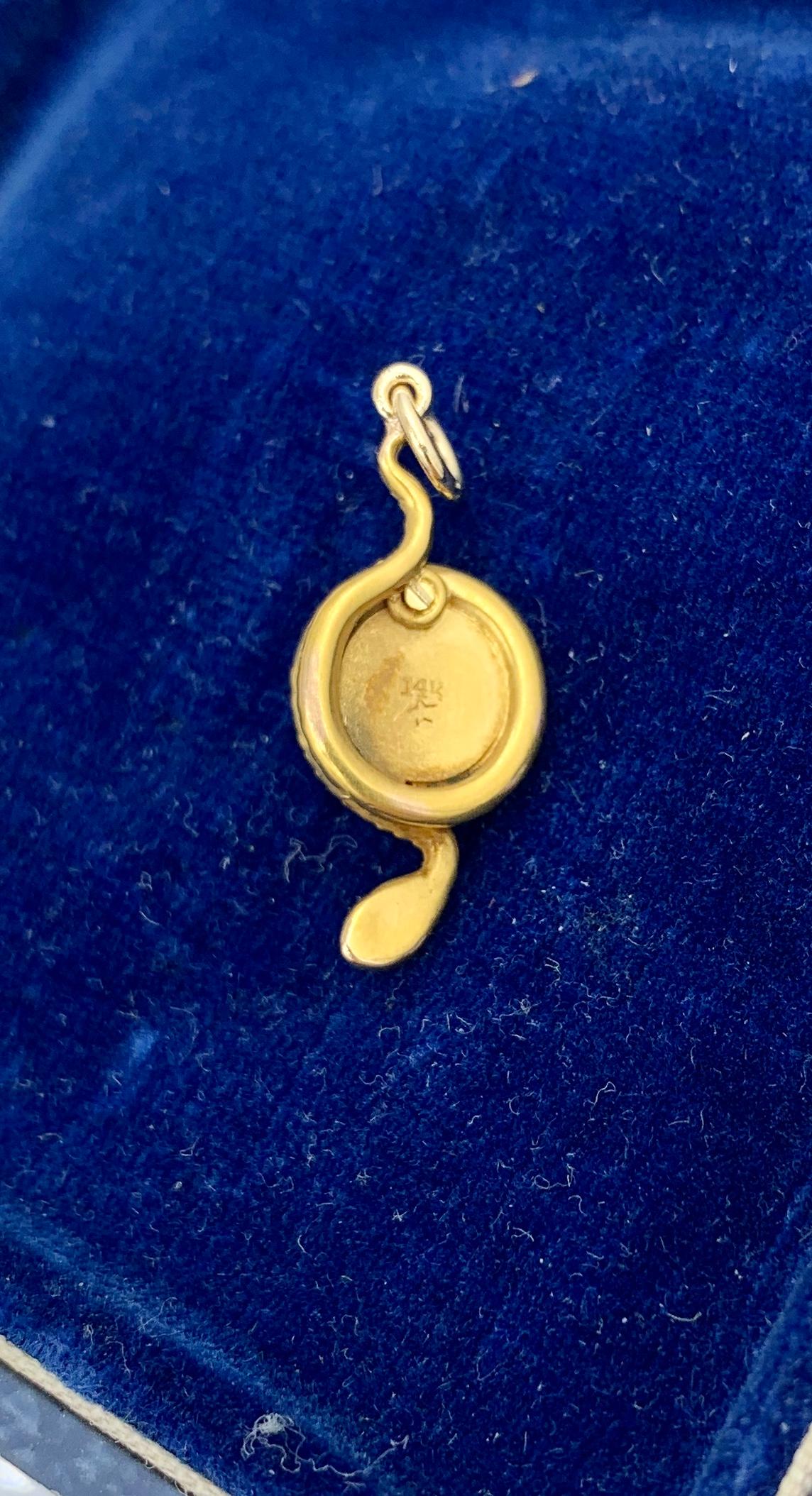 Victorian Snake Pendant Silver Baroque Pearl Egg Globe Antique 14 Karat Gold For Sale 2