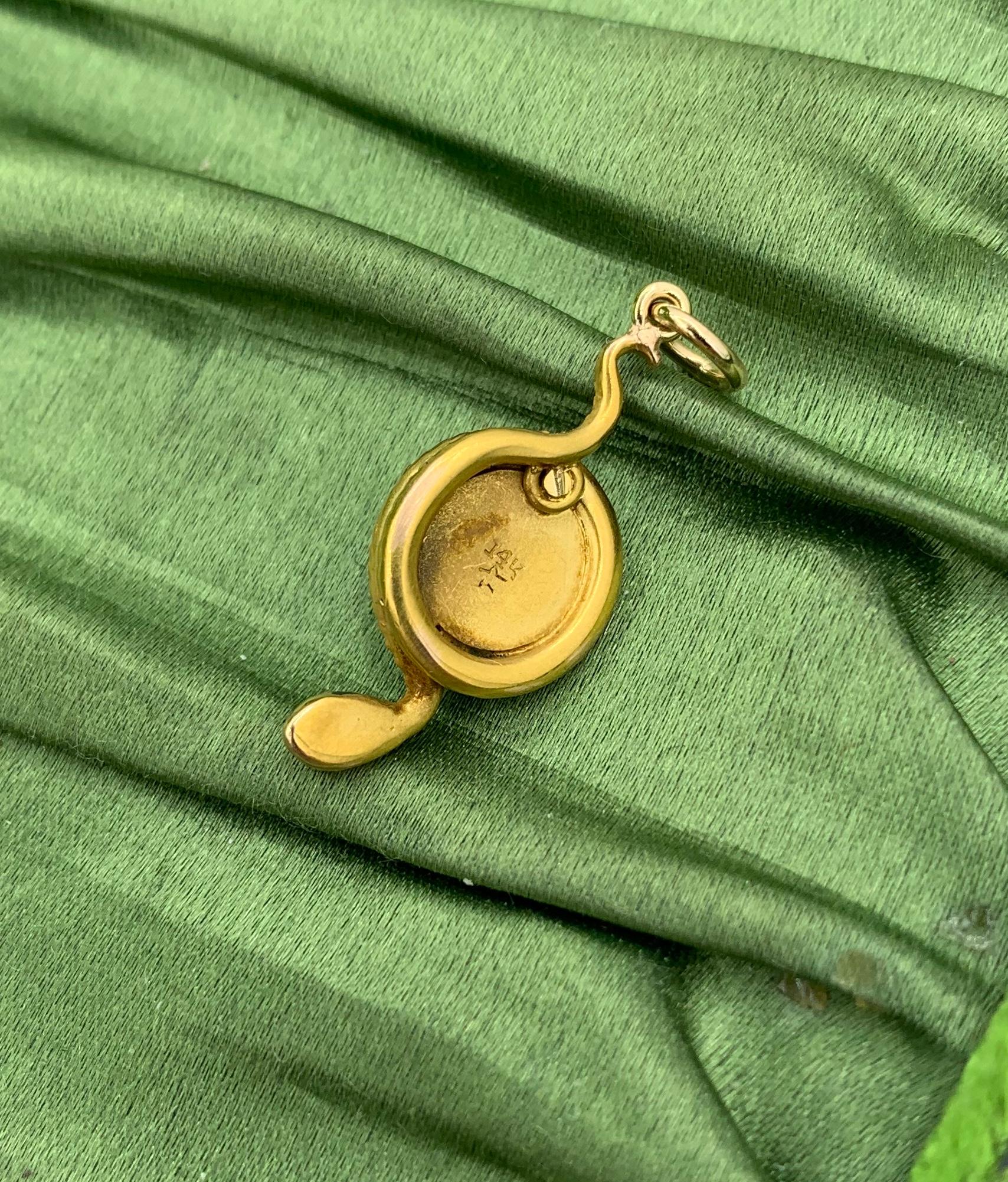 Victorian Snake Pendant Silver Baroque Pearl Egg Globe Antique 14 Karat Gold For Sale 3