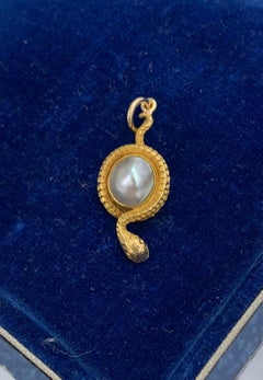 Victorian Snake Pendant Silver Baroque Pearl Egg Globe Antique 14 Karat Gold