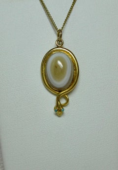 Victorian Snake Pendant Turquoise Banded Agate Egg Antique 18 Karat Gold