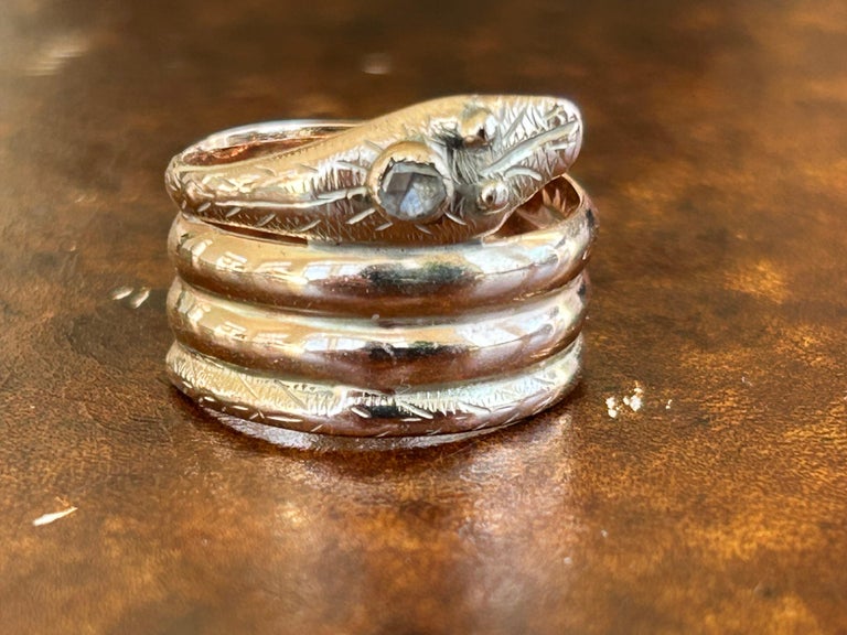 Victorian Snake Ring 18k Yellow Gold and Rose Cut Diamond For Sale at ...